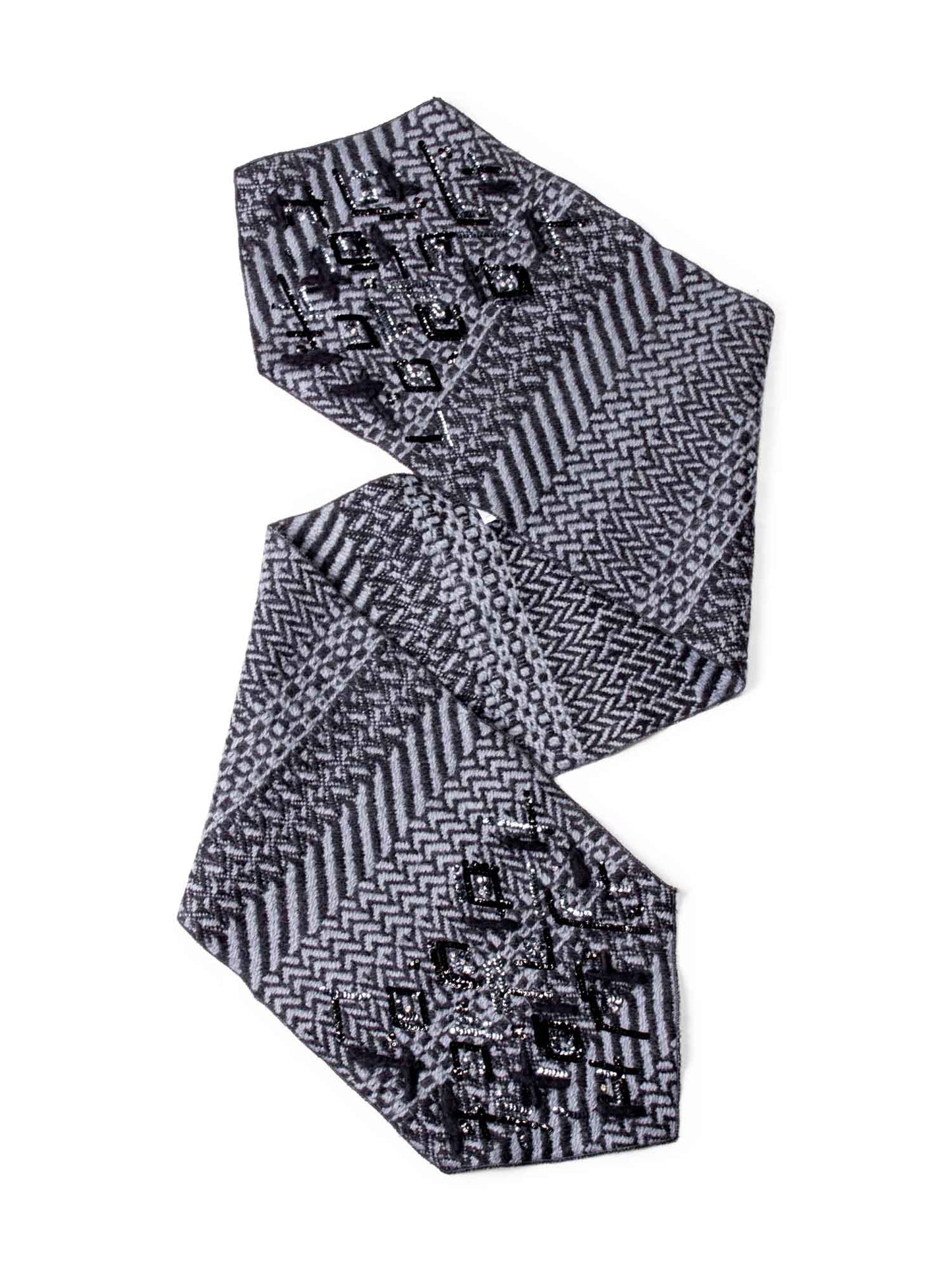 Chanel Wool Sequin Embroidered Scarf Grey Black