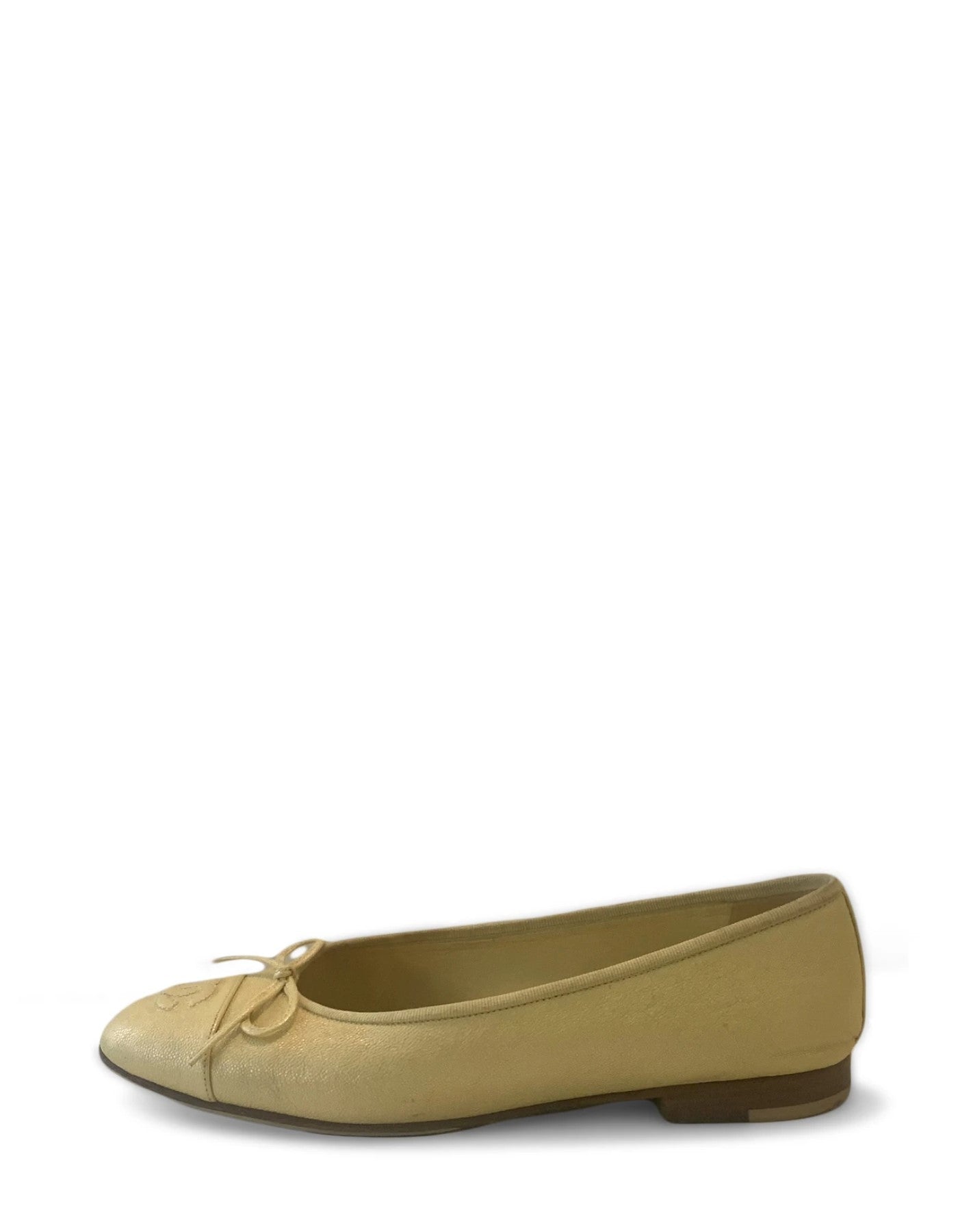 Chanel 2019 Iridescent Yellow Caviar CC Ballet Flats Sz 39
