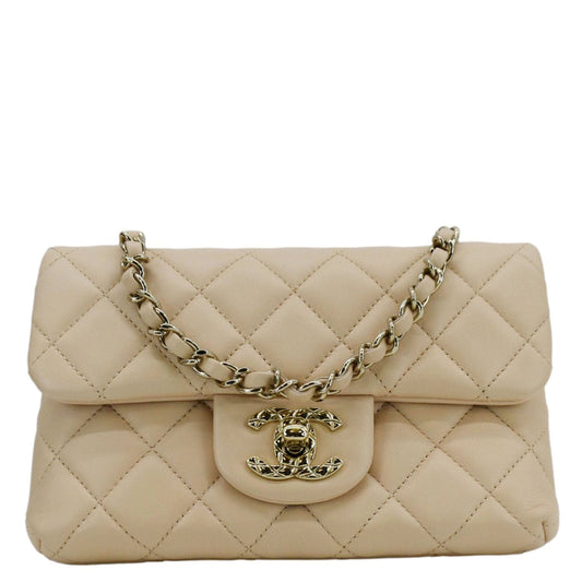 Chanel Rectangular Flap Quilted Leather Beige Travel Bag