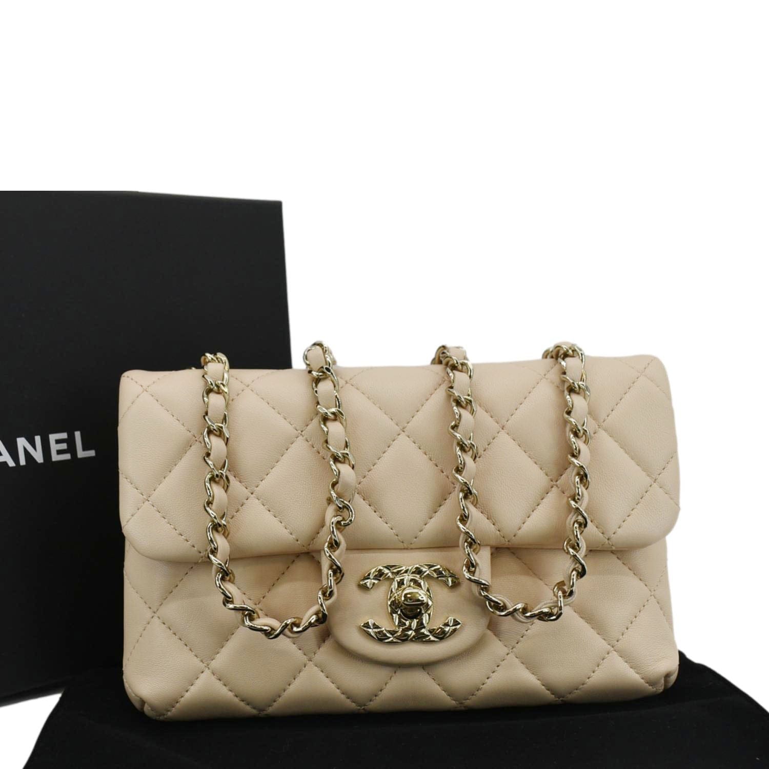 Chanel Rectangular Flap Quilted Leather Beige Travel Bag