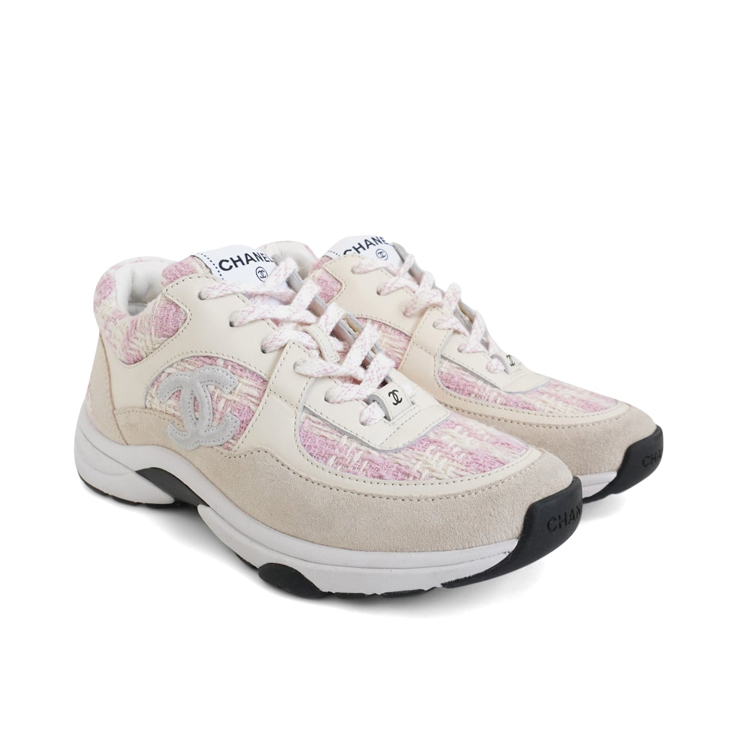 Chanel Pink Tweed Sneakers Women's
