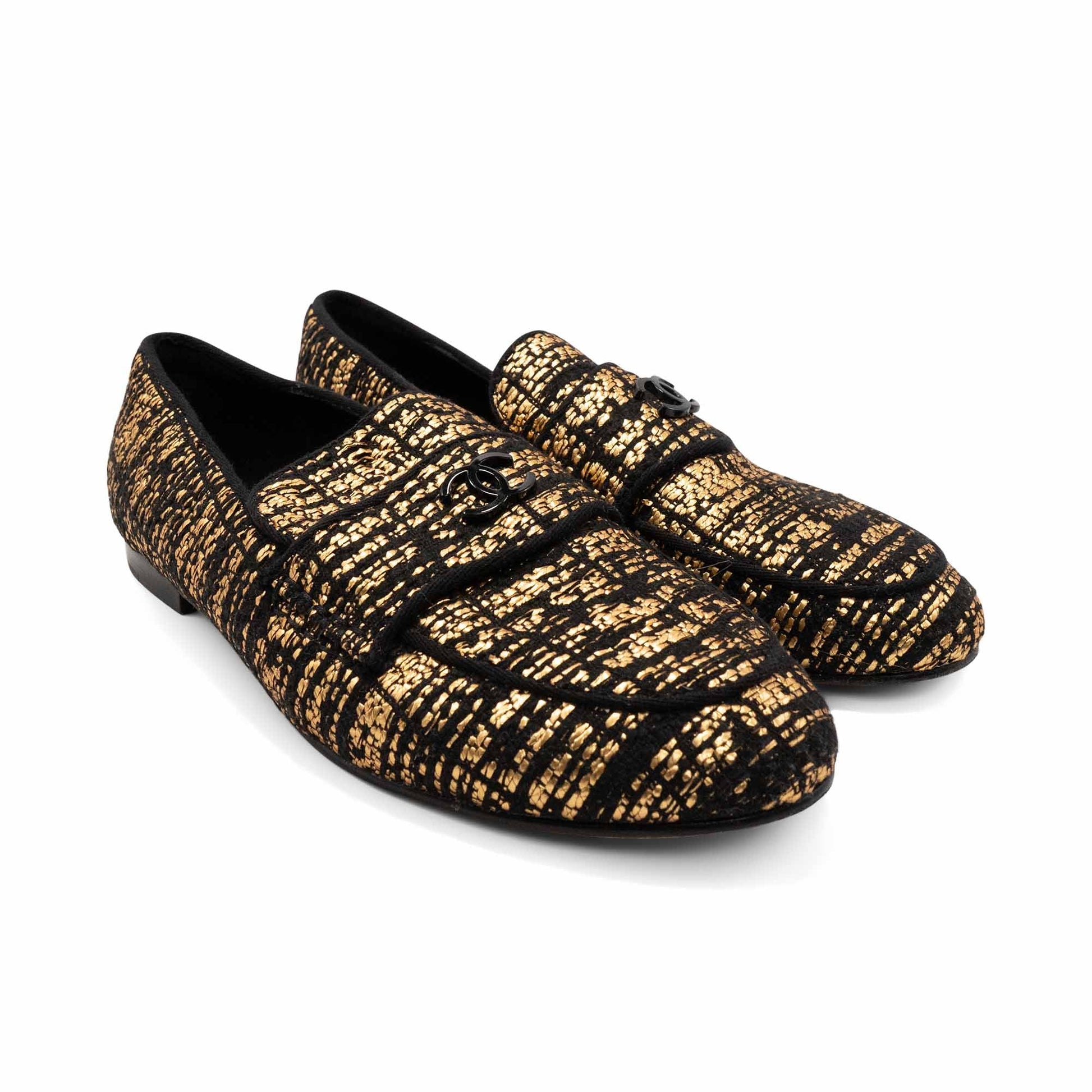 Chanel Metallic Tweed Loafers Women's