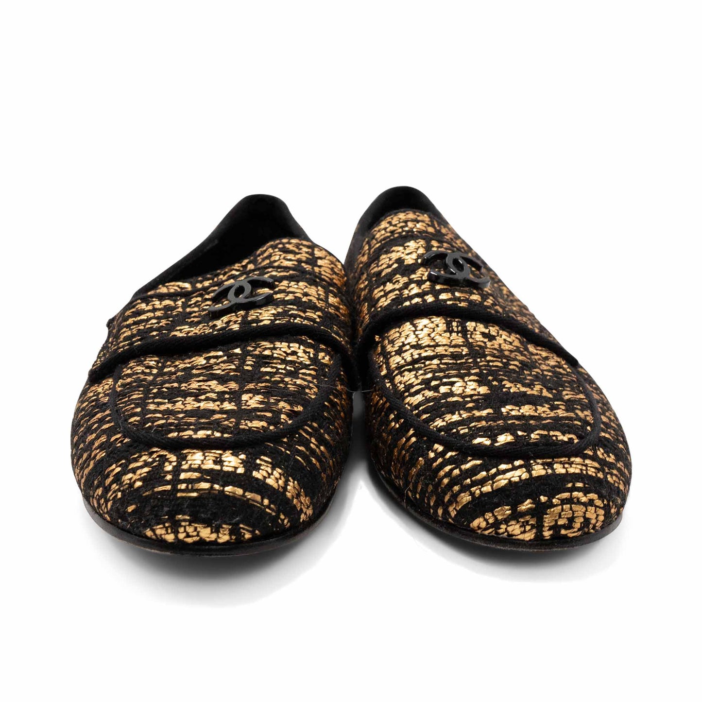 Chanel Metallic Tweed Loafers Women's