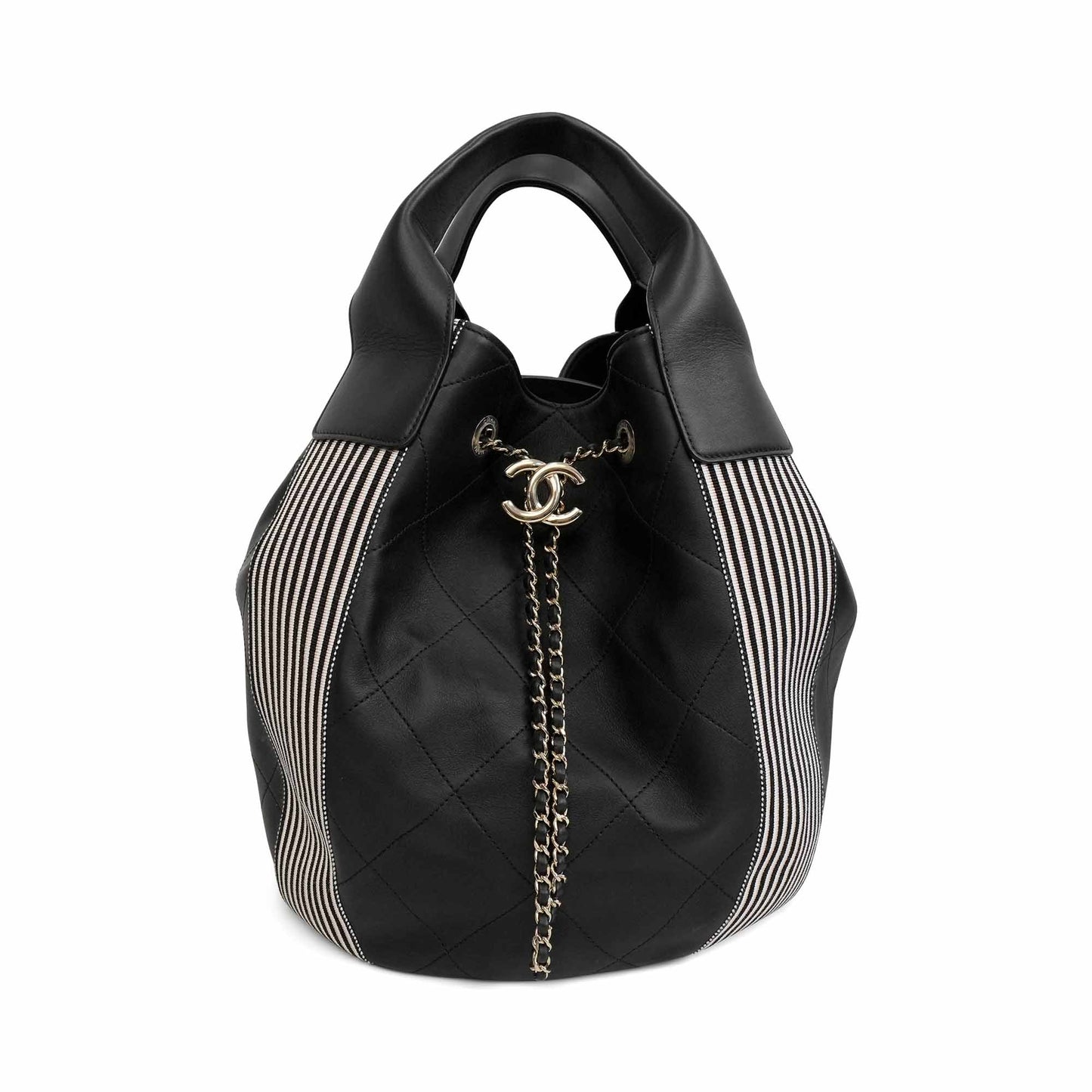 CHANEL Black/White Bucket Handbags
