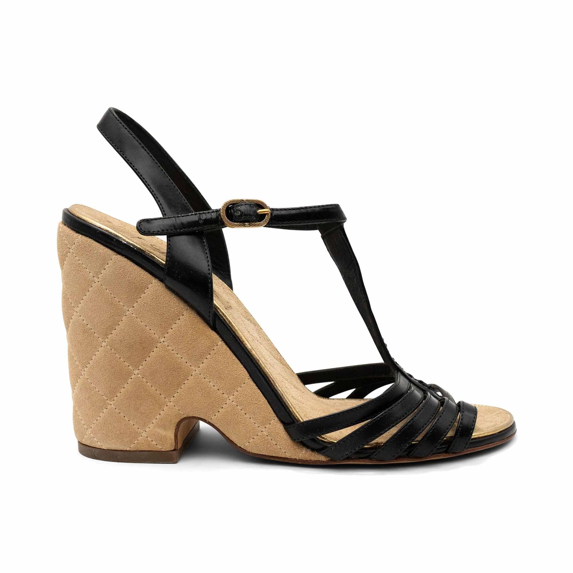 Chanel Quilted Wedge Sandals Women's 37.5