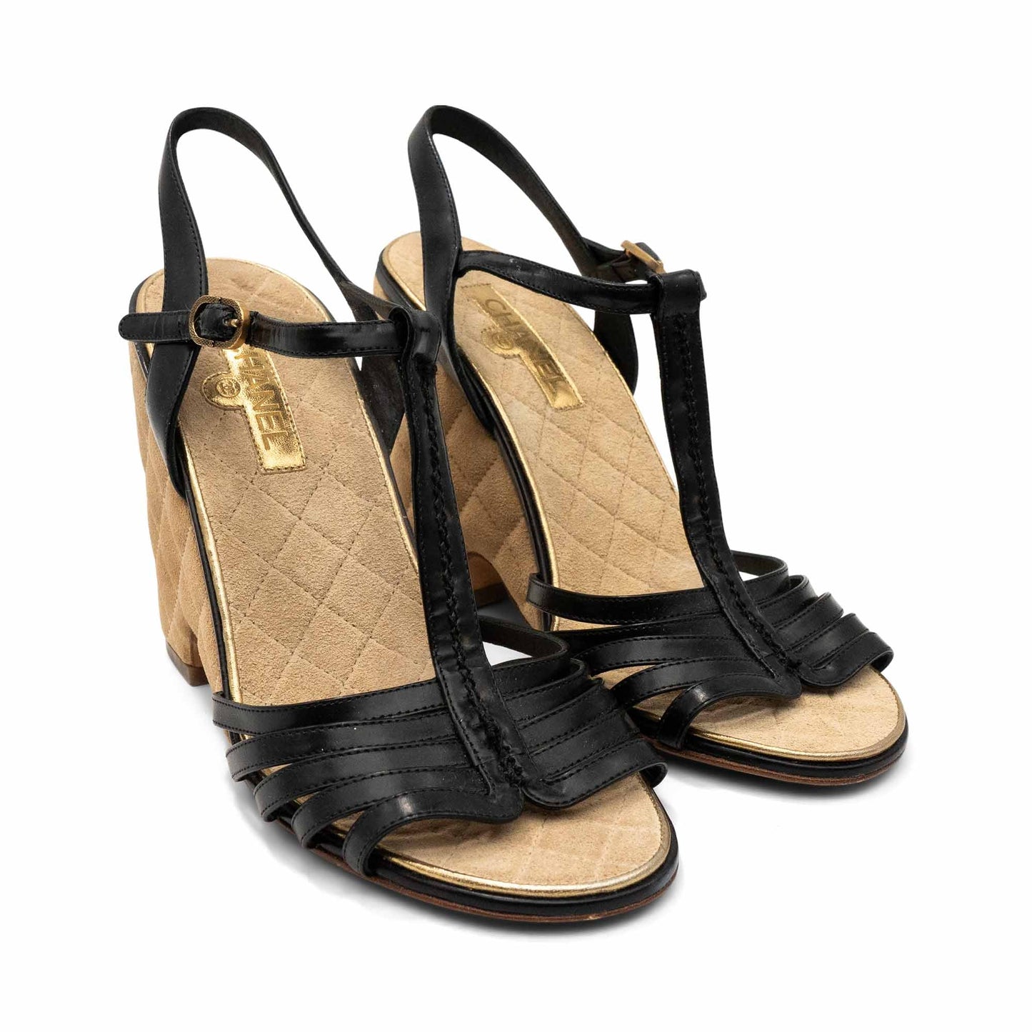 Chanel Quilted Wedge Sandals Women's 37.5