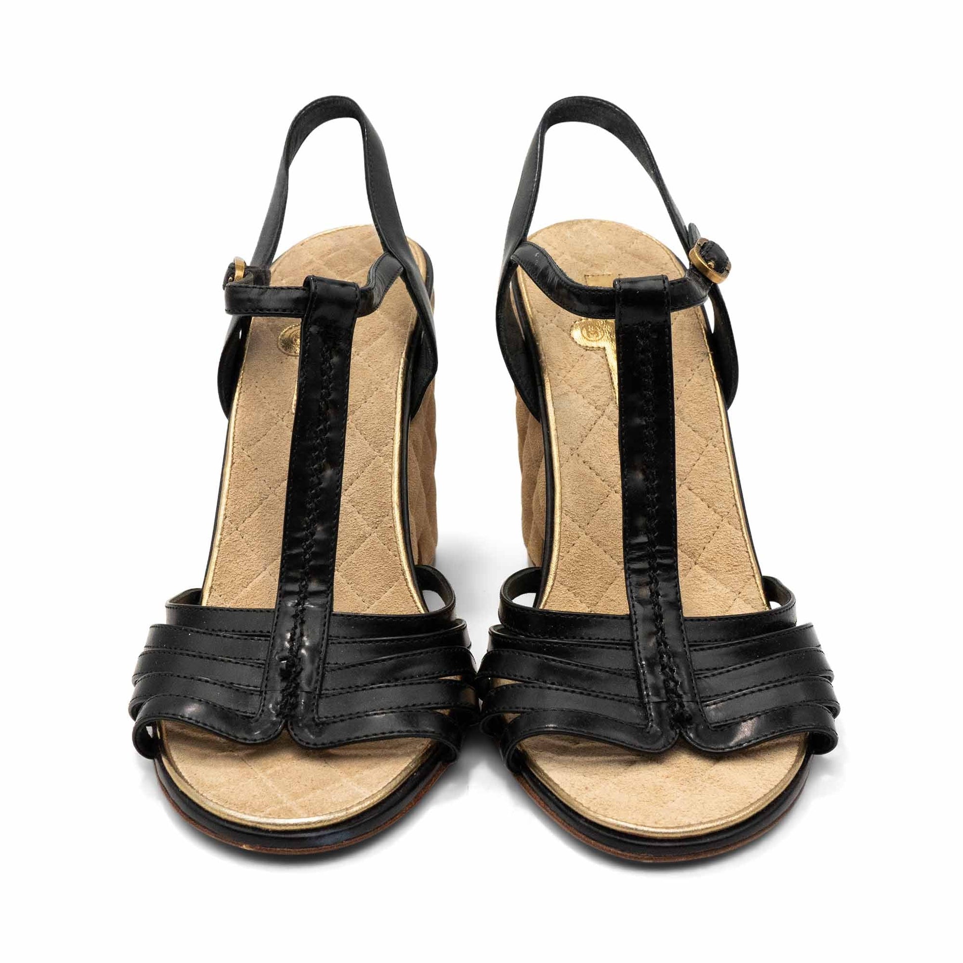Chanel Quilted Wedge Sandals Women's 37.5