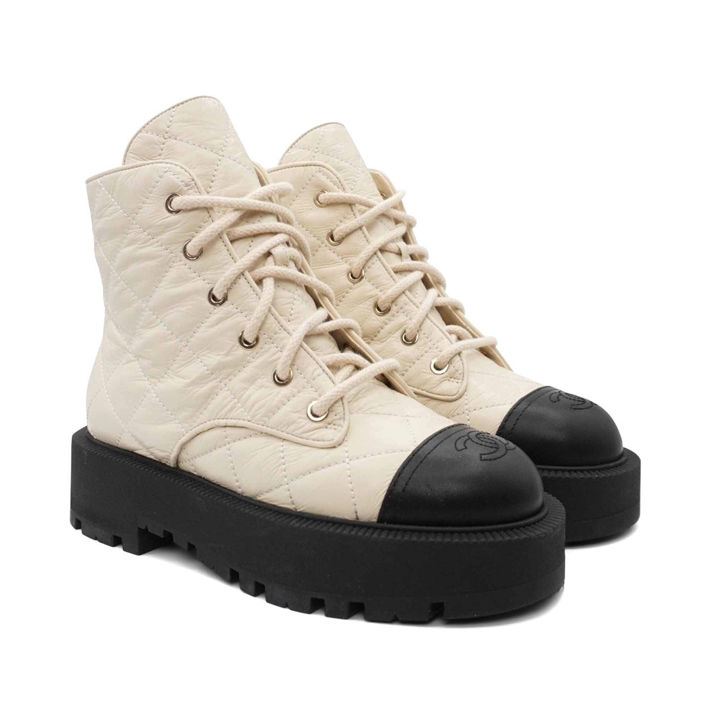 Chanel Quilted Combat Boots - Women'S 37.5