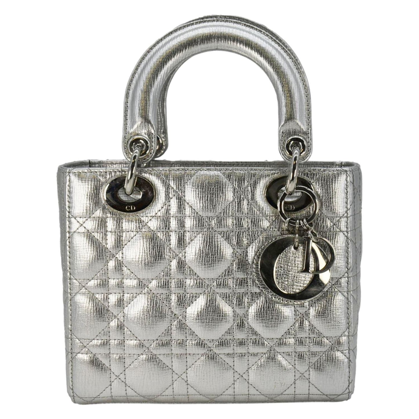 Dior Lady Lambskin Shoulder Bag Metallic Leather Silver