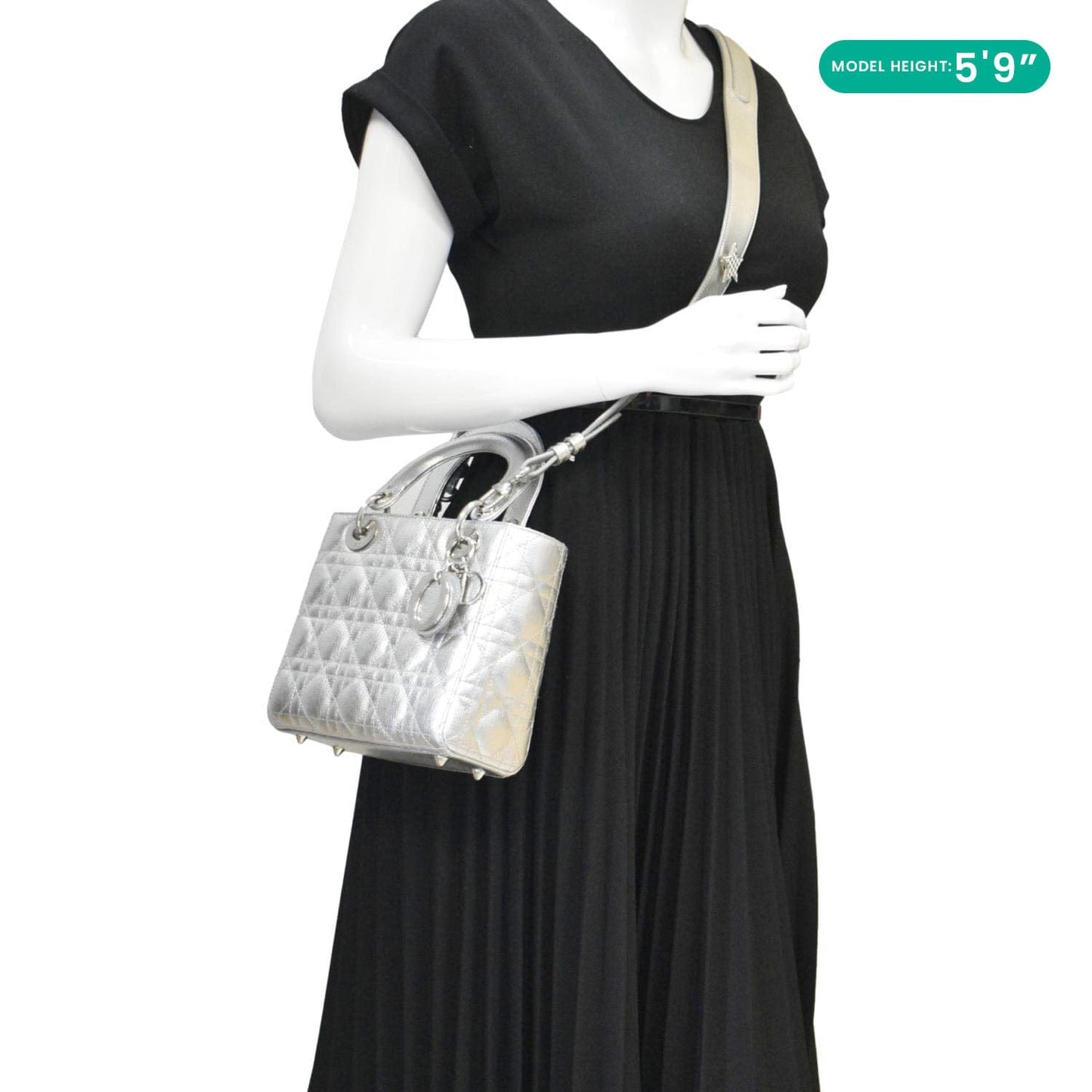 Dior Lady Lambskin Shoulder Bag Metallic Leather Silver