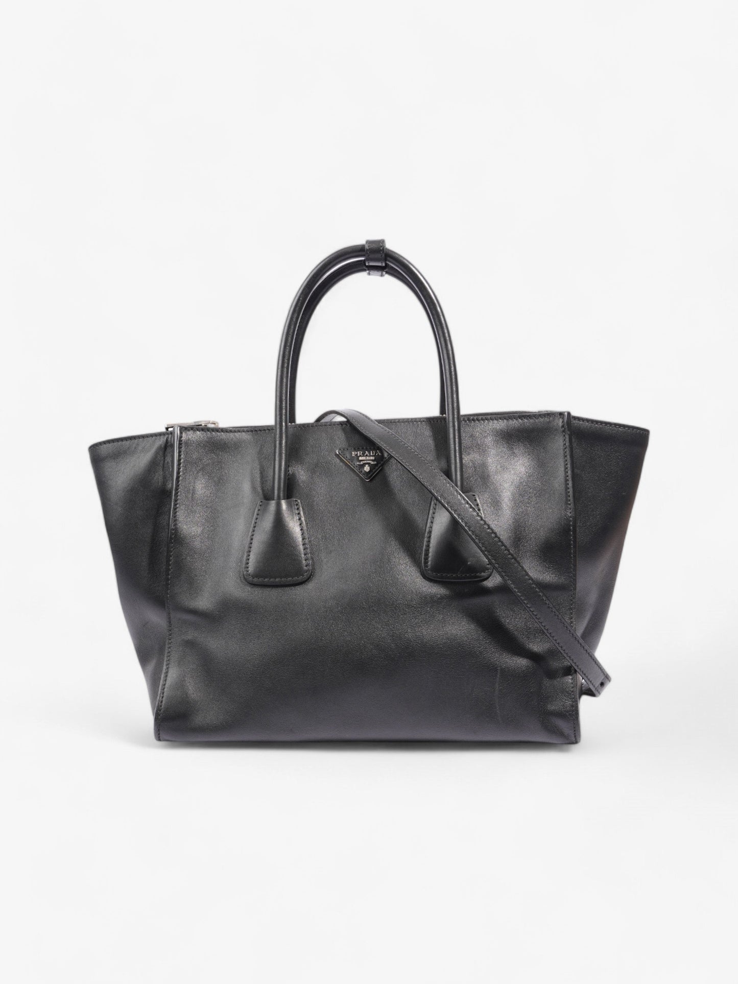 Prada Twin Pocket Tote Leather Black Medium Shoulder Bag