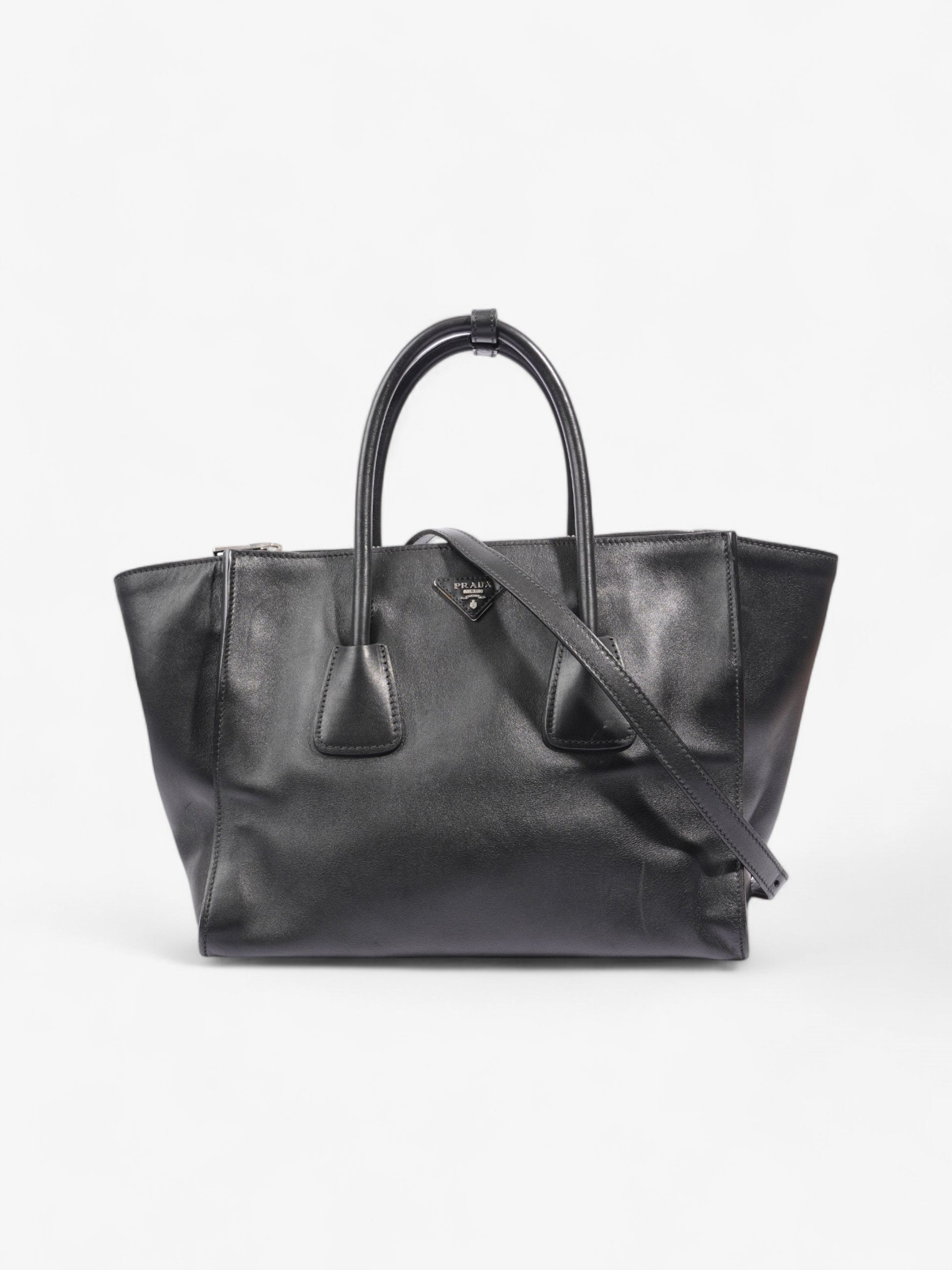 Prada Twin Pocket Tote Leather Black Medium Shoulder Bag