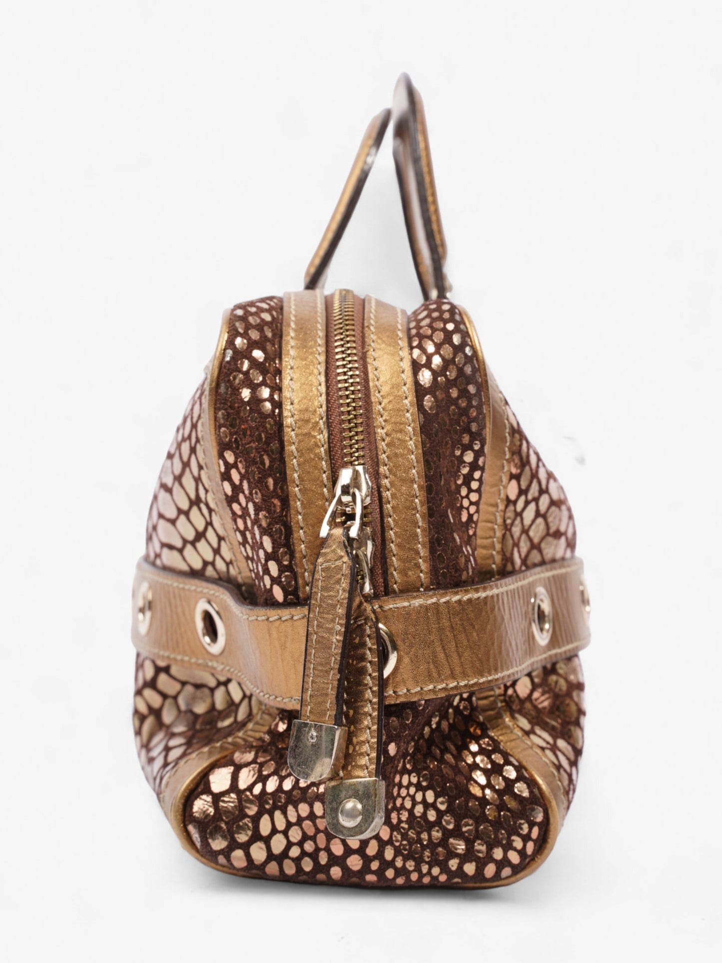 Gucci Romy Bronze Handbag Leather Gold Travel Bag