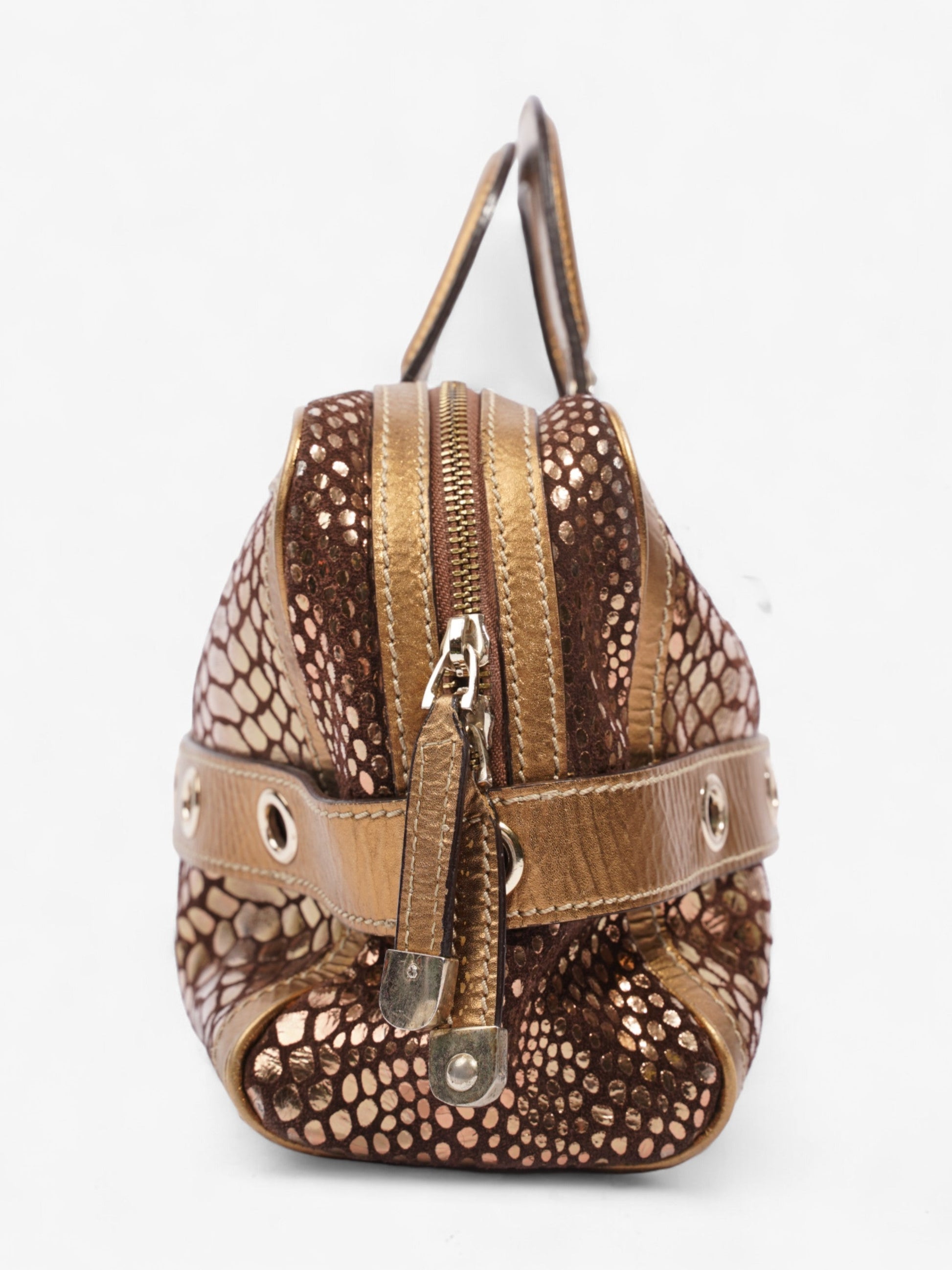 Gucci Romy Bronze Handbag Leather Gold Travel Bag