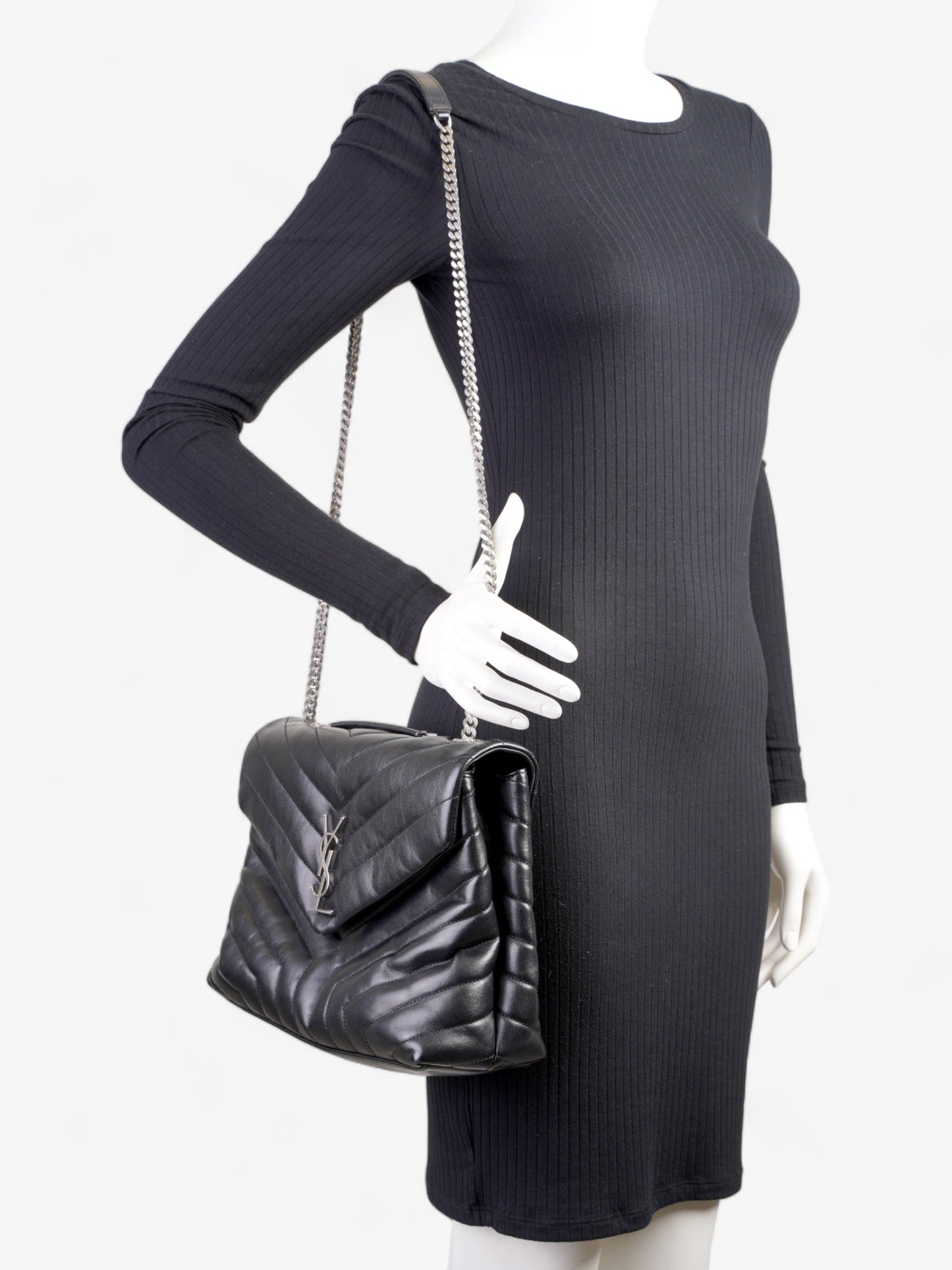 YSL Saint Laurent Lou Lou Shoulder Bag Leather Black Medium Medium Black Leather