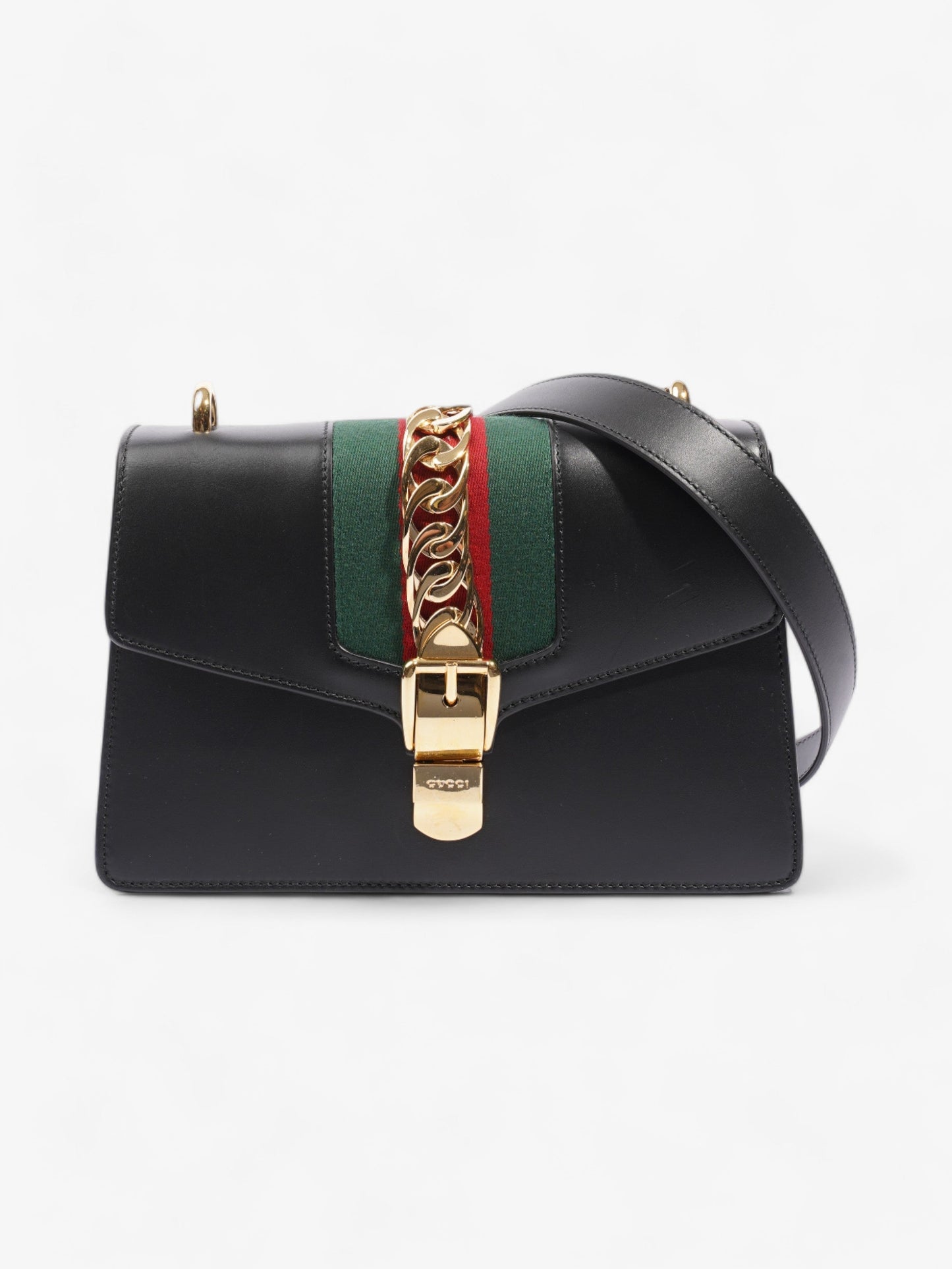 Gucci Sylvie Green Calfskin Small Shoulder Bag Leather Black