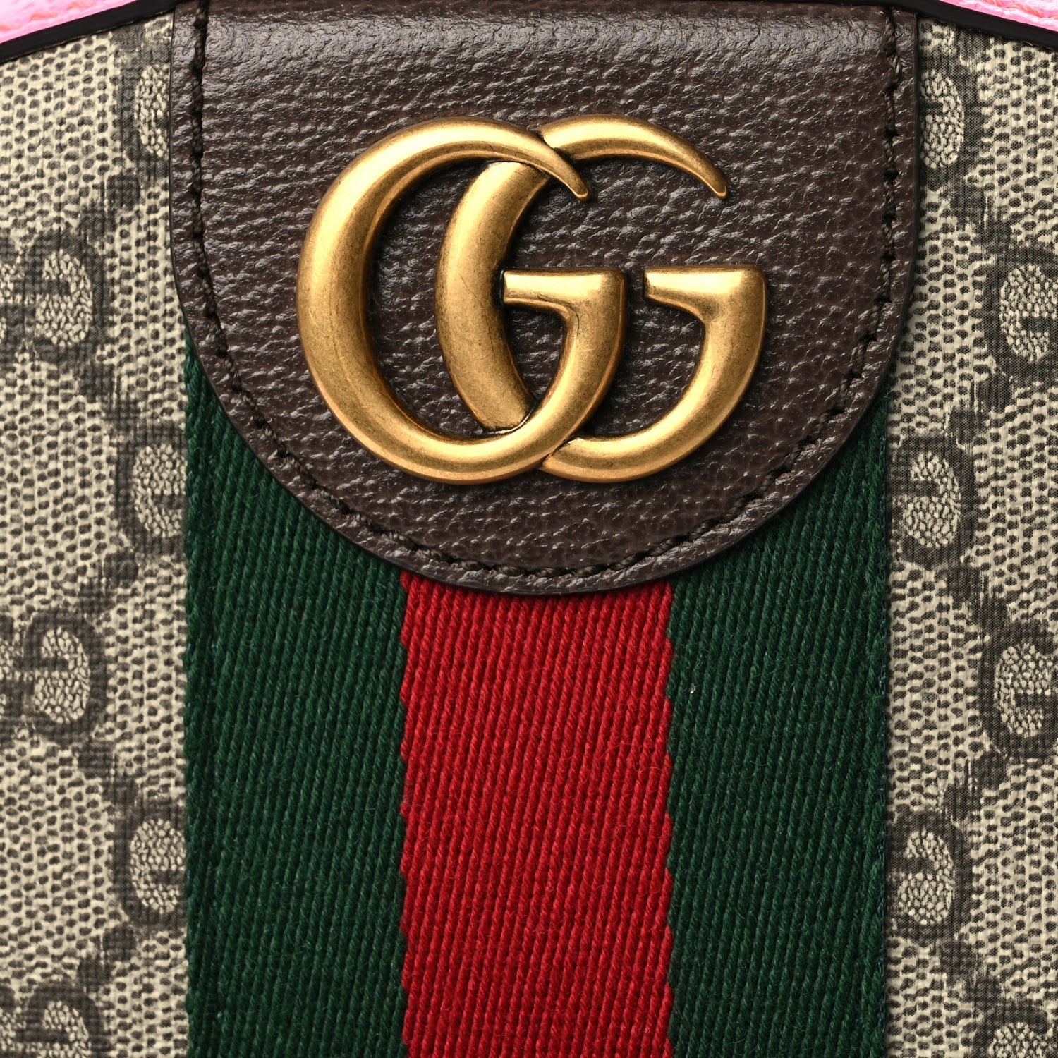 Gucci GG Supreme Monogram Textured Dollar Calfskin Web Small Ophidia Day Backpack Beige Ebony Fluorescent Fuchsia