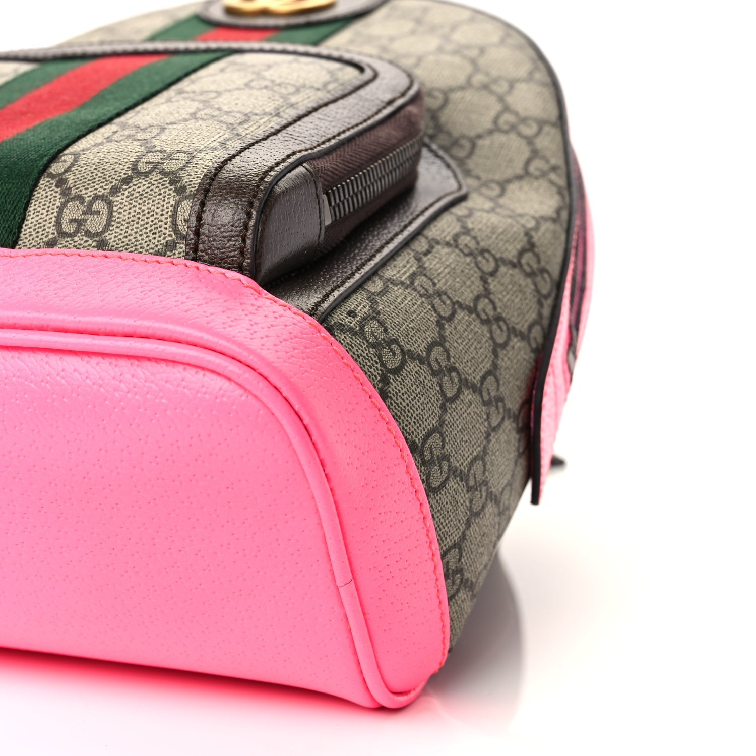 Gucci GG Supreme Monogram Textured Dollar Calfskin Web Small Ophidia Day Backpack Beige Ebony Fluorescent Fuchsia