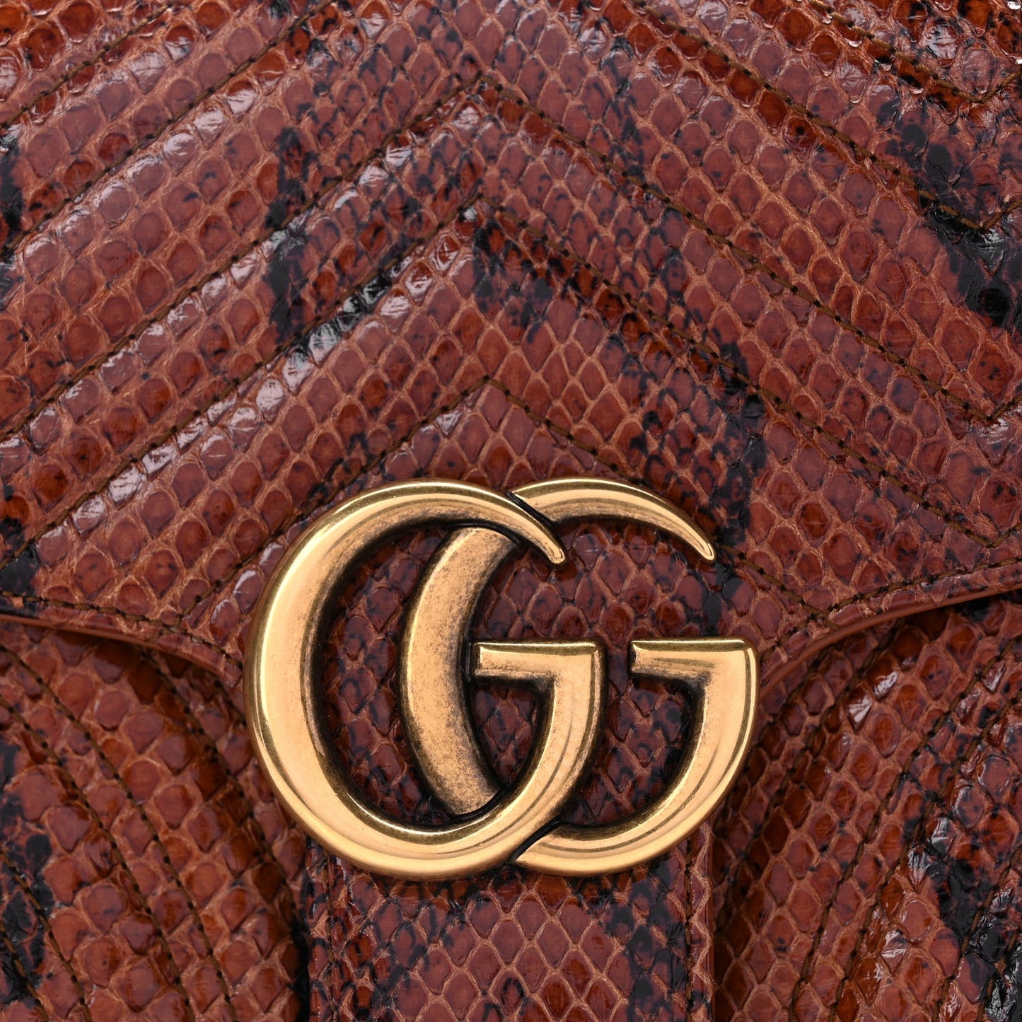 Gucci Snakeskin Matelasse Small GG Marmont Shoulder Bag Brown