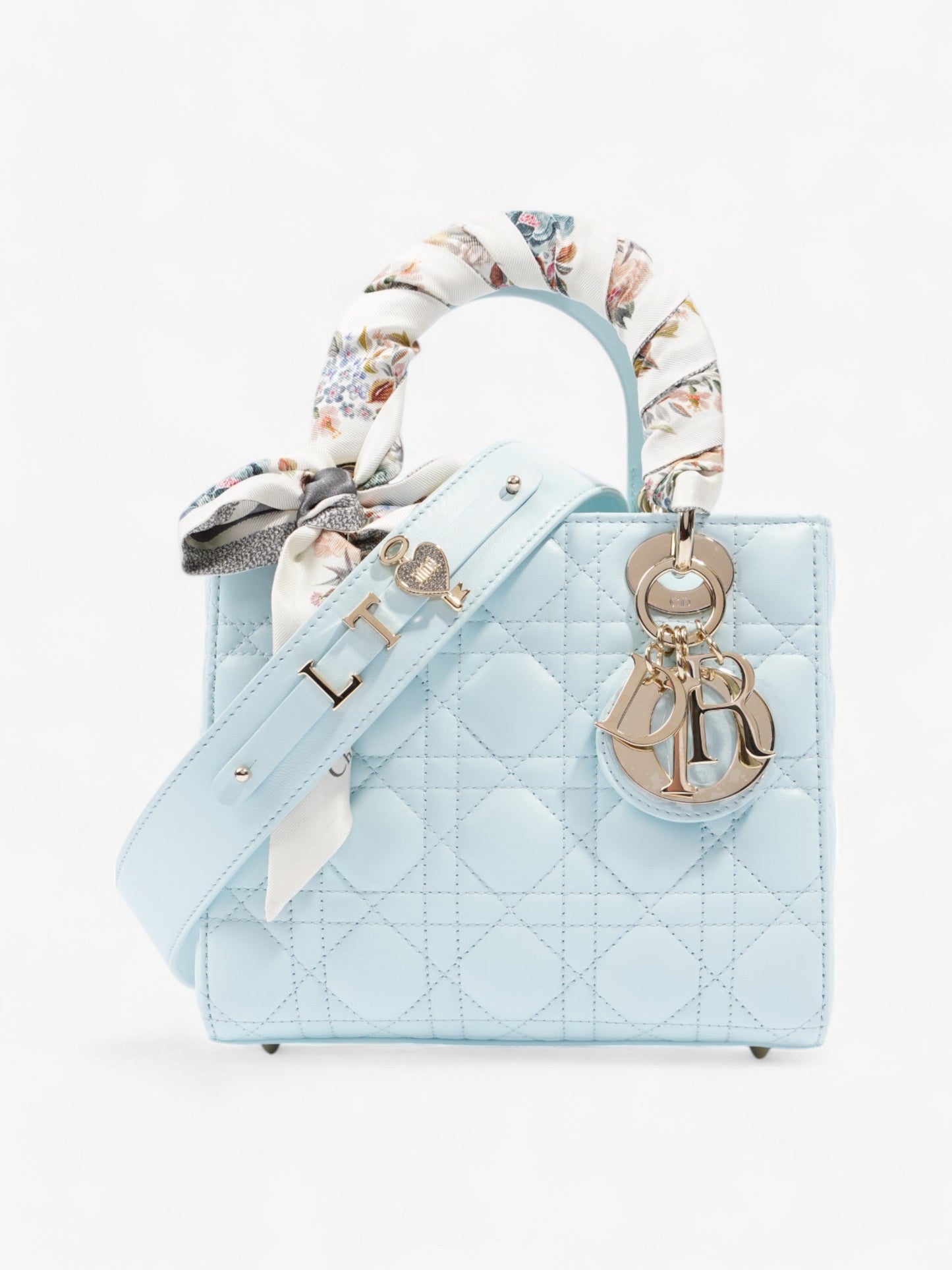 Dior Christian Lady Pale Crossbody Bag Leather Lambskin Blue