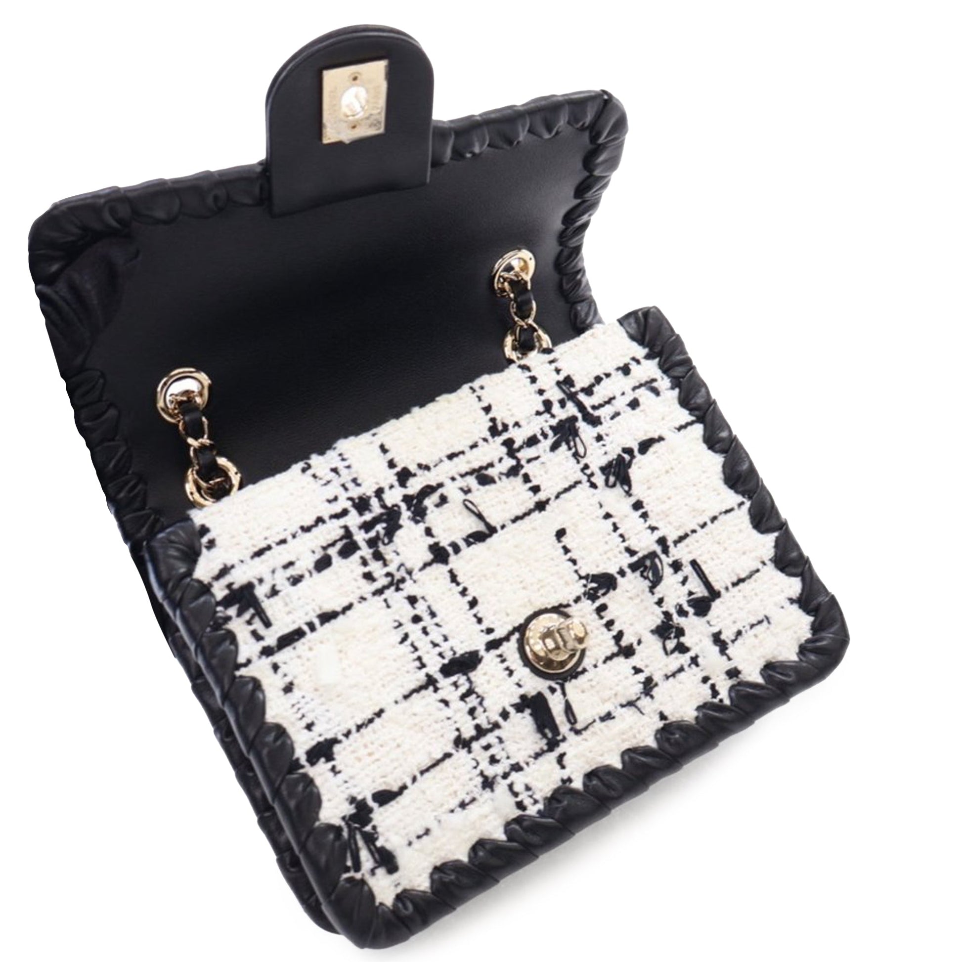 White Chanel Mini Tweed My Own Frame Flap Crossbody Bag