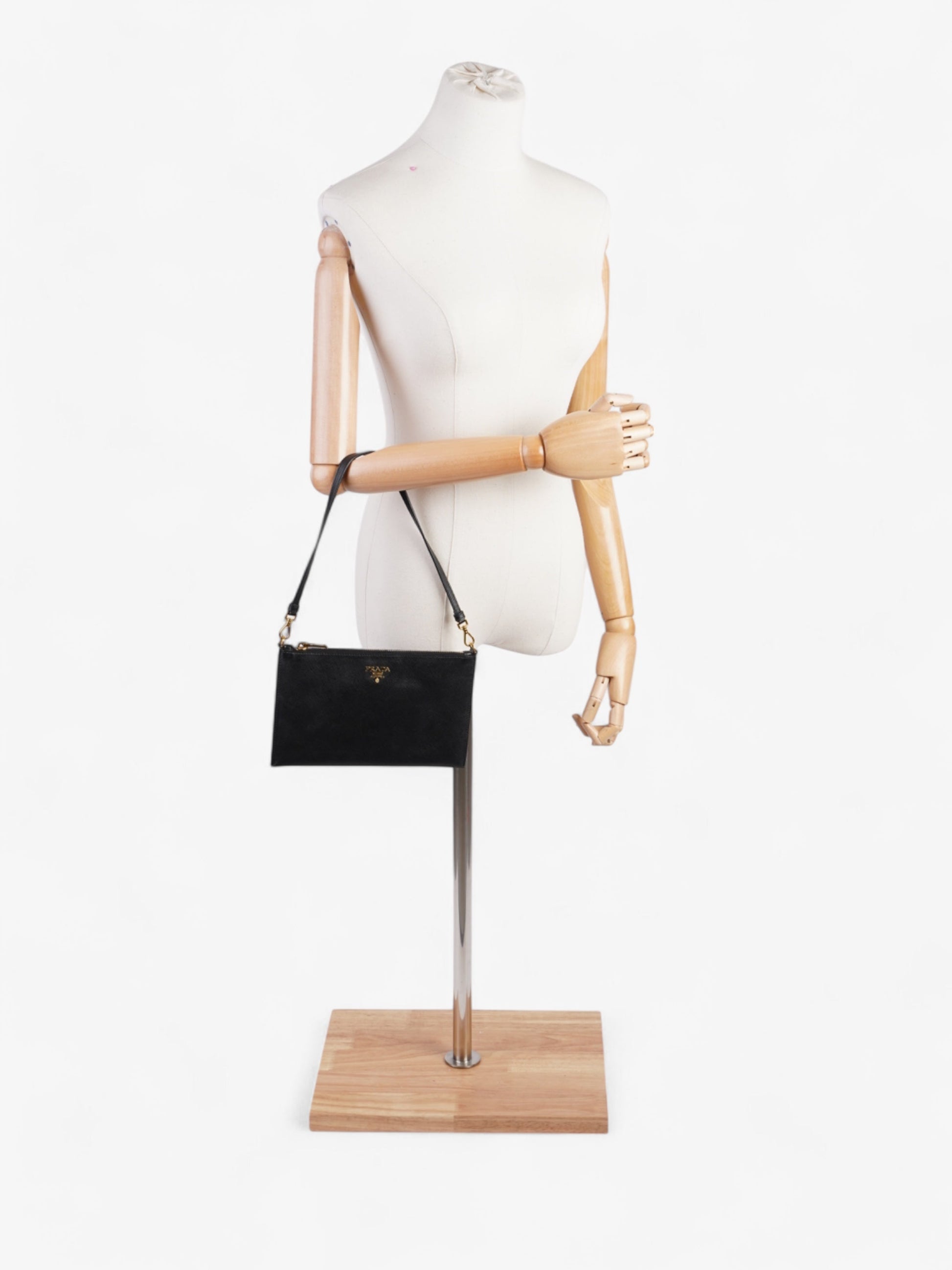 Prada Lux Pochette Shoulder Bag Leather Saffiano Black