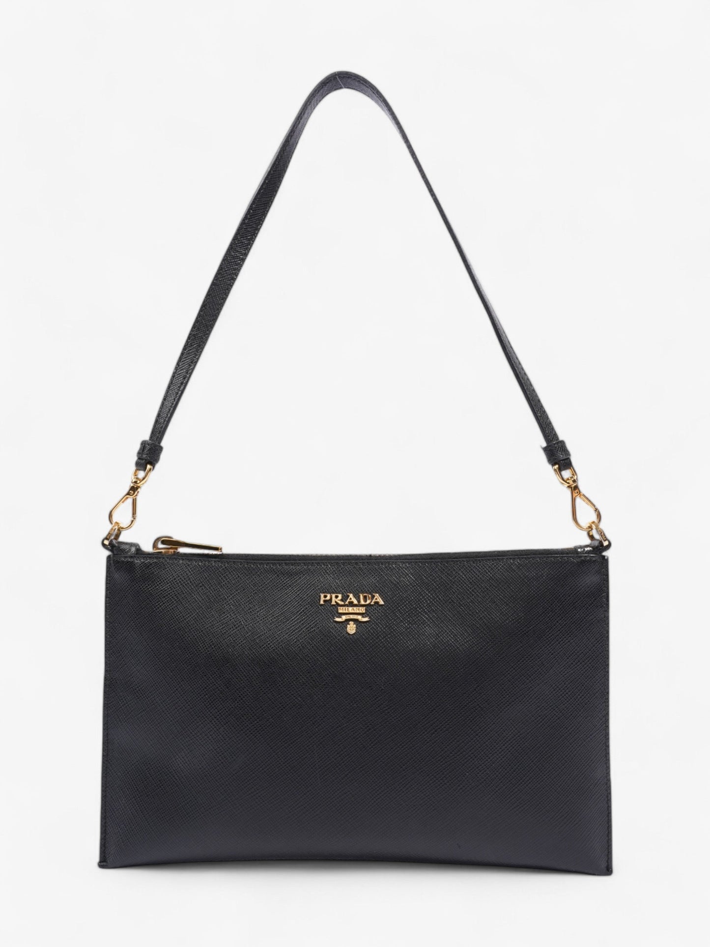 Prada Lux Pochette Shoulder Bag Leather Saffiano Black