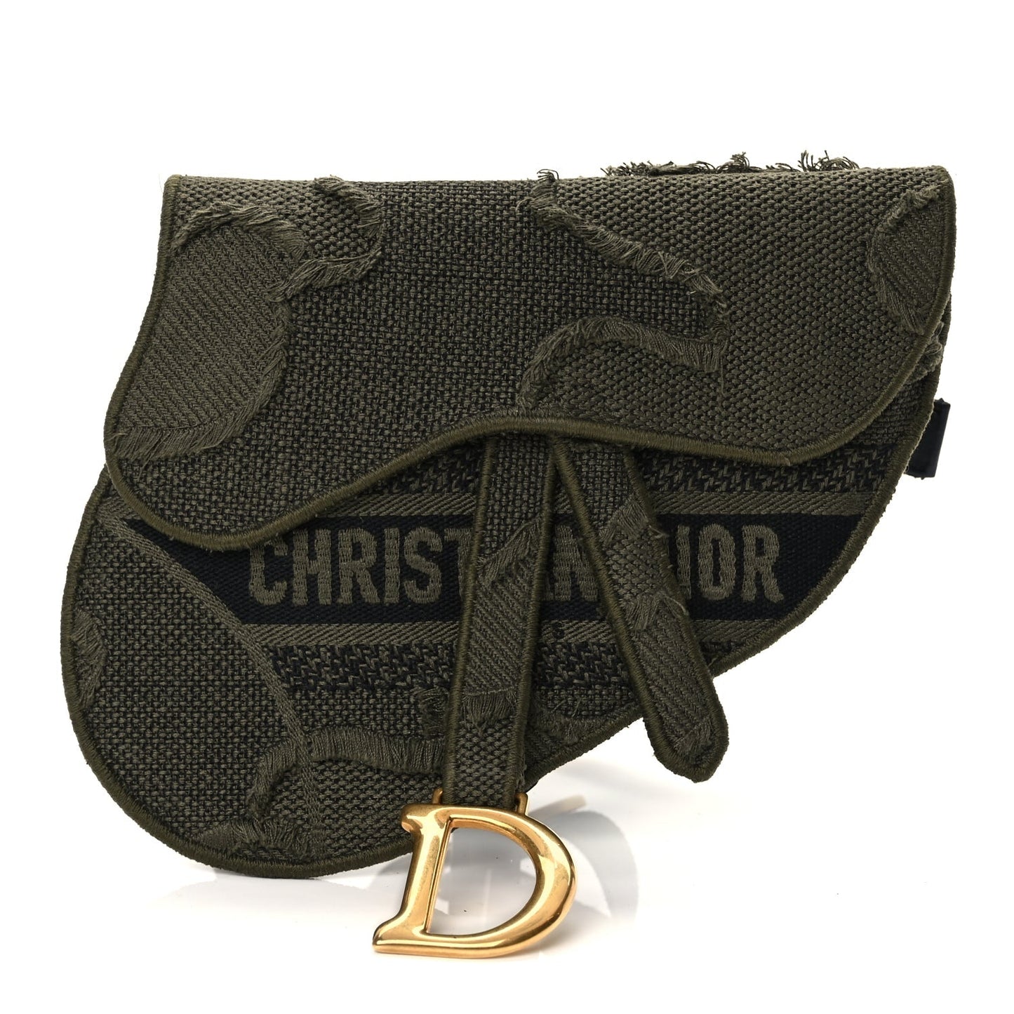 Dior Handbag Christian Camouflage Saddle Belt Bag Canvas Green Embroidered