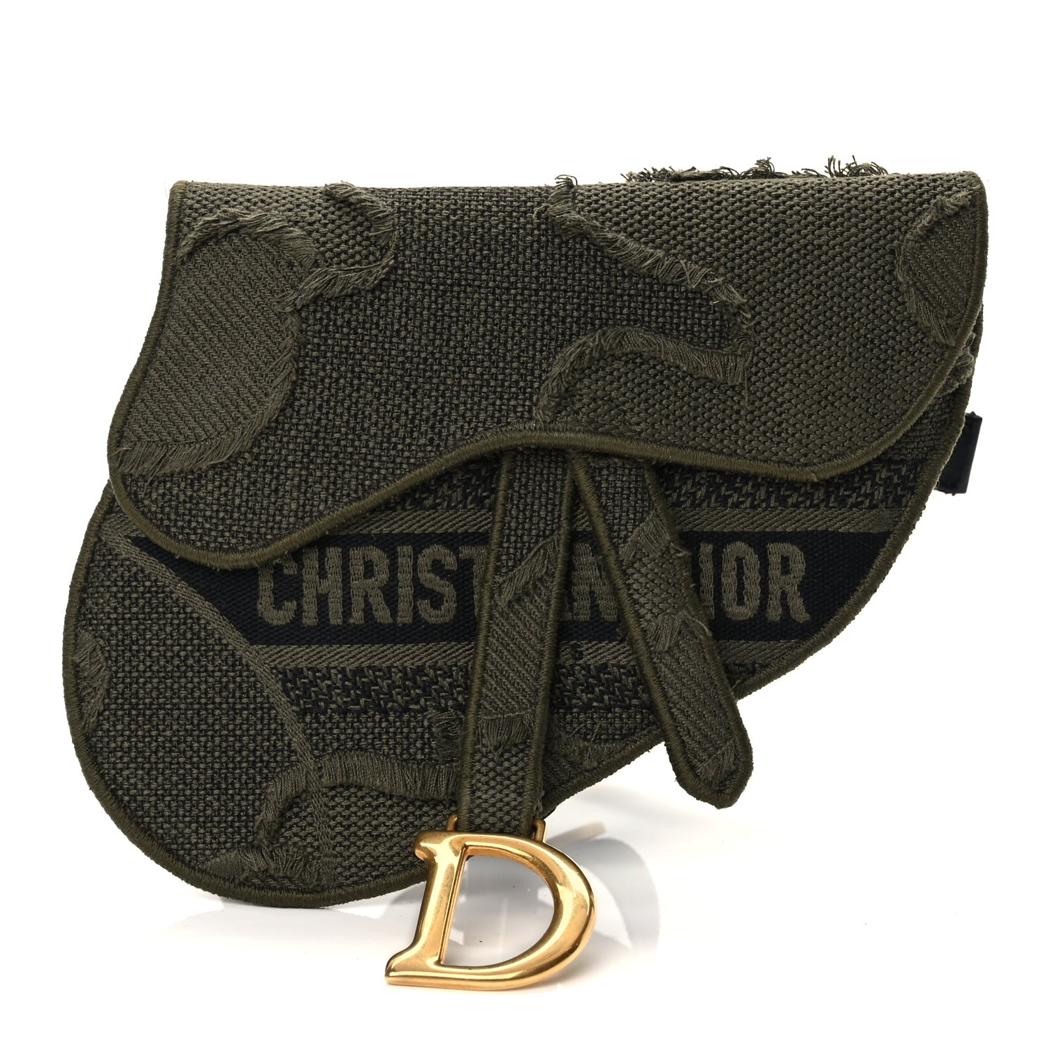 Dior Handbag Christian Camouflage Saddle Belt Bag Canvas Green Embroidered