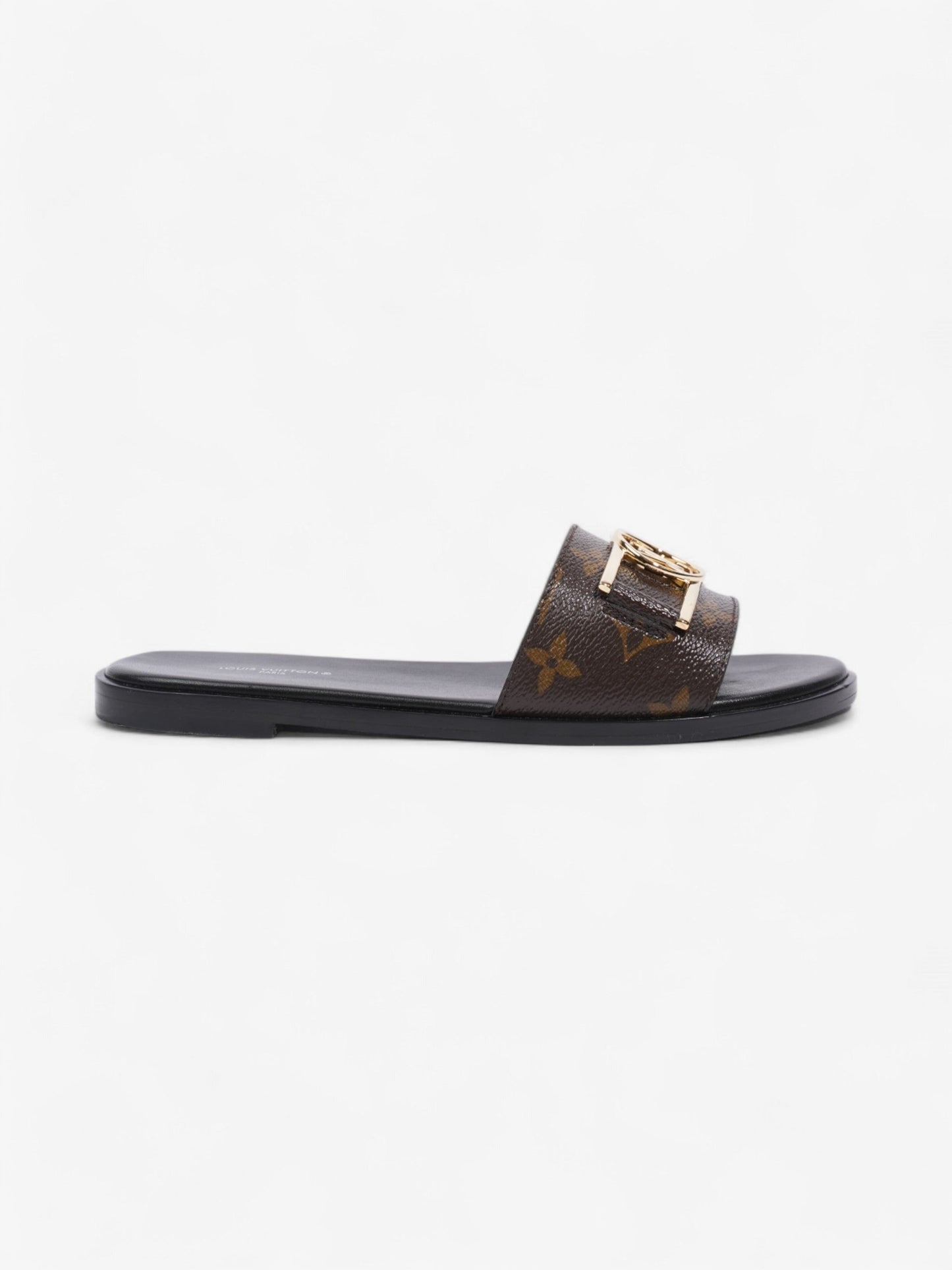 Louis Vuitton Lock It Flat Mules EU Monogram Leather Black Shoes