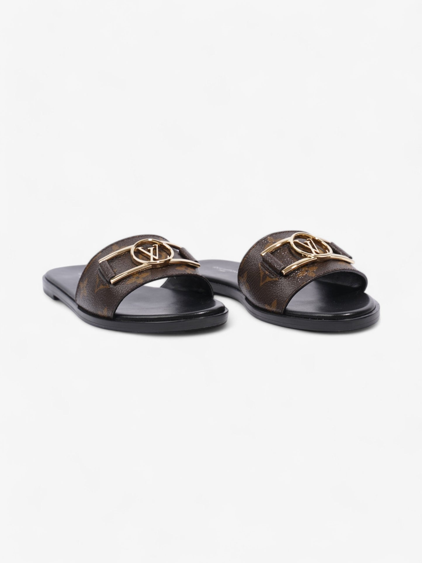 Louis Vuitton Lock It Flat Mules EU Monogram Leather Black Shoes
