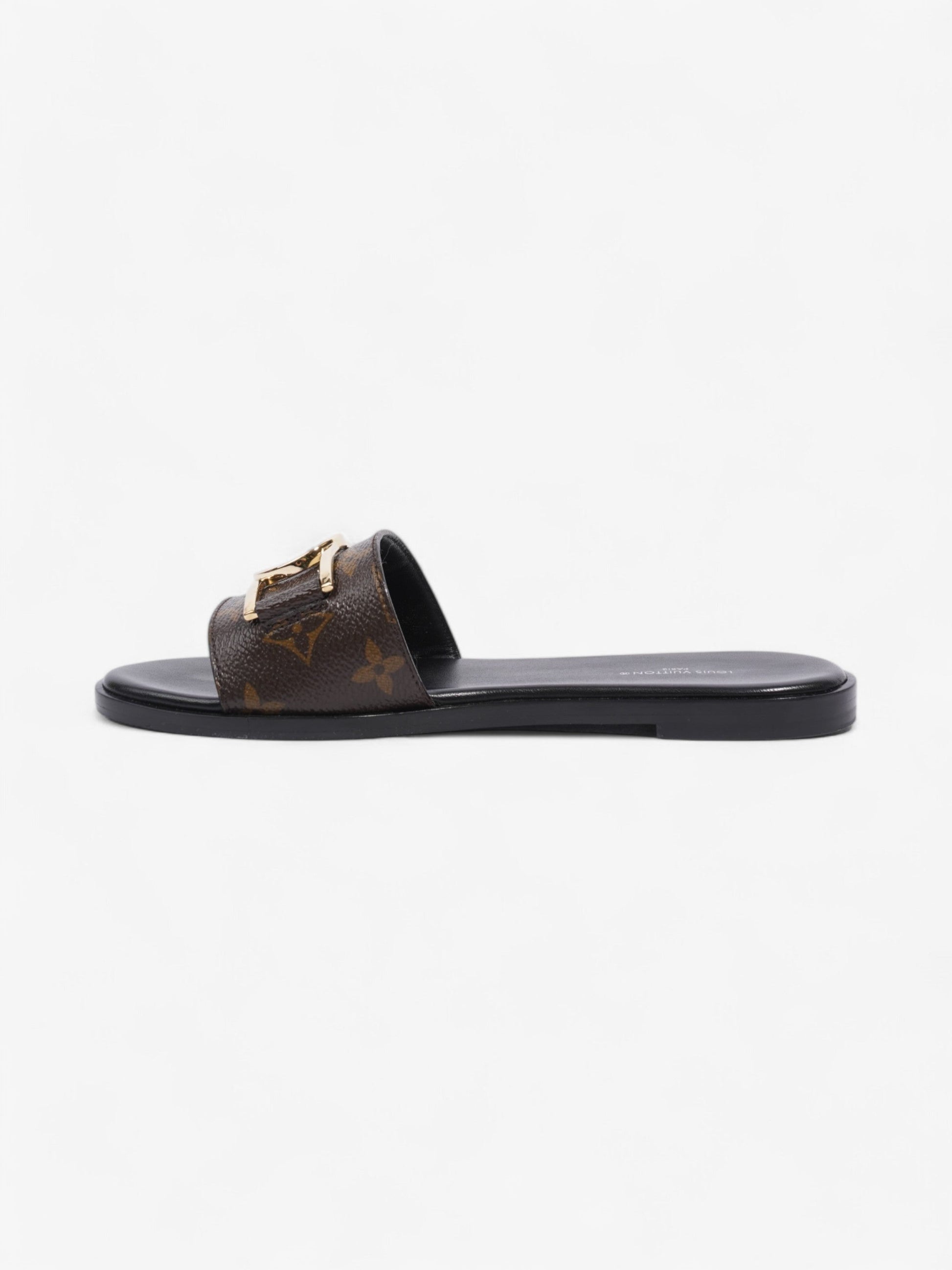 Louis Vuitton Lock It Flat Mules EU Monogram Leather Black Shoes
