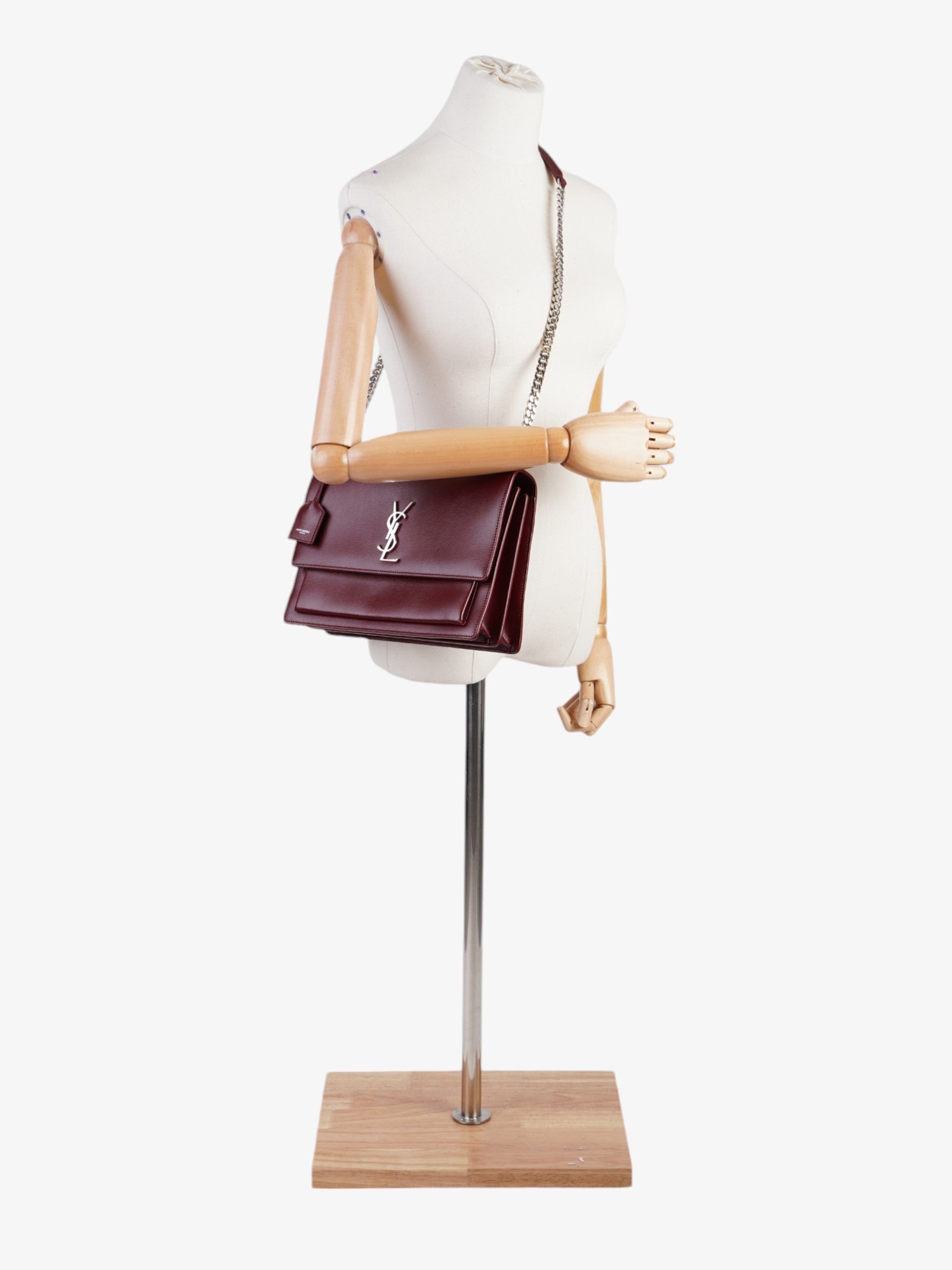 YSL Saint Laurent Sunset Deep Calfskin Shoulder Bag Leather Red