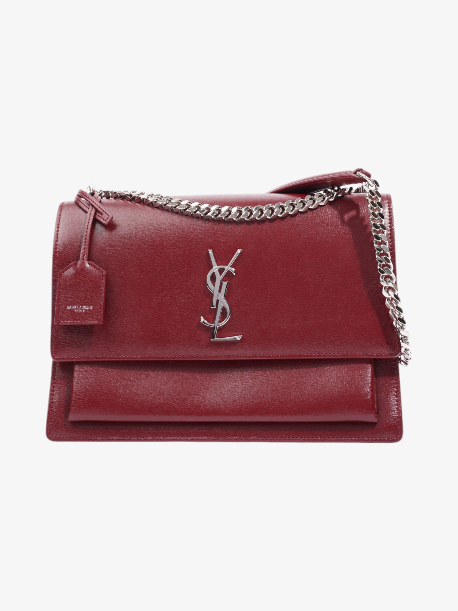 YSL Saint Laurent Sunset Deep Calfskin Shoulder Bag Leather Red