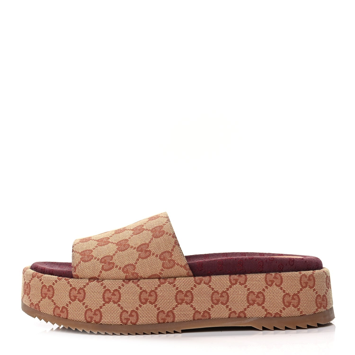 Gucci Canvas GG Monogram Angelina Platform Slide Sandals 40.5 Beige Ruggine