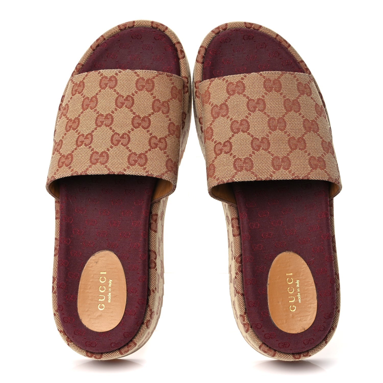 Gucci Canvas GG Monogram Angelina Platform Slide Sandals 40.5 Beige Ruggine