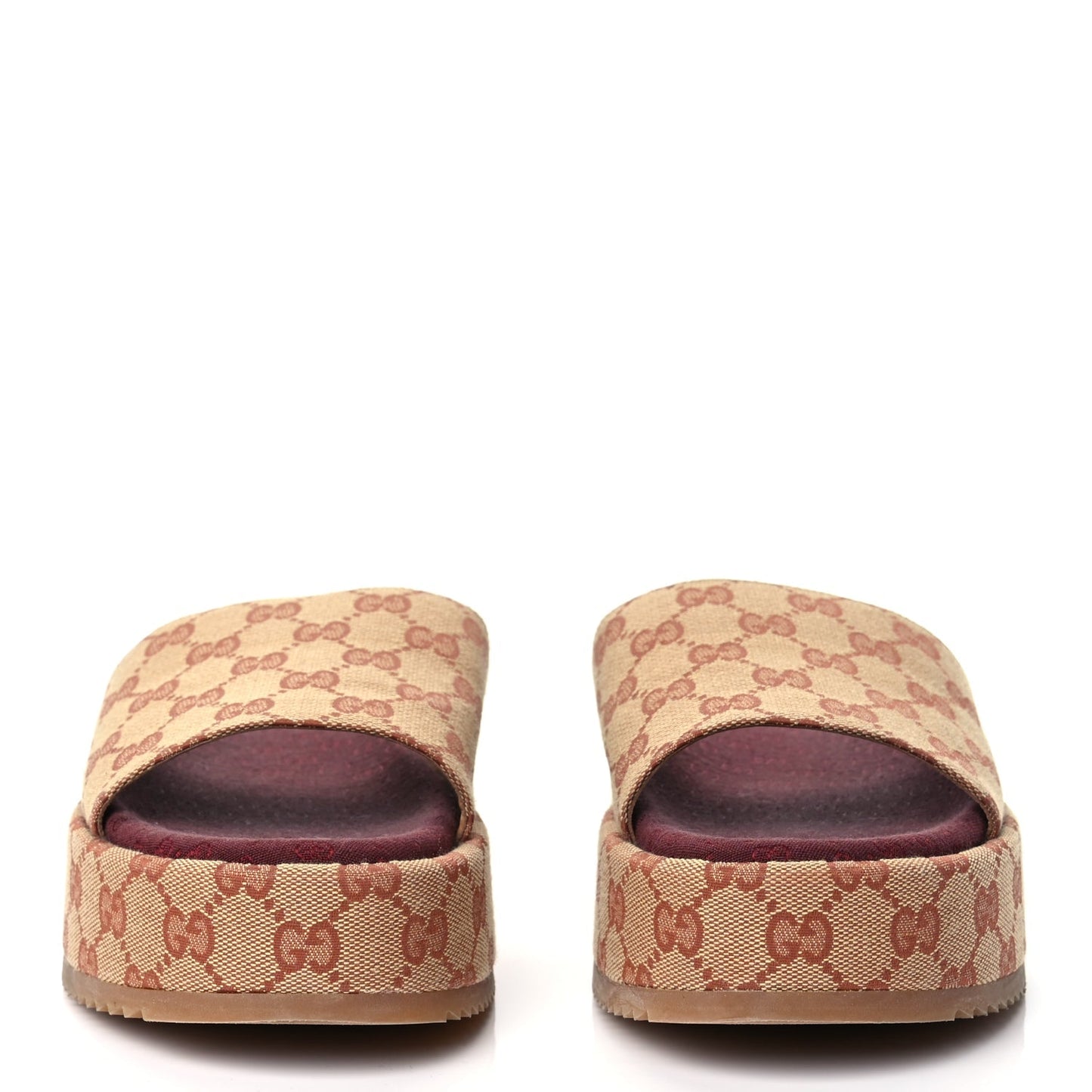Gucci Canvas GG Monogram Angelina Platform Slide Sandals 40.5 Beige Ruggine