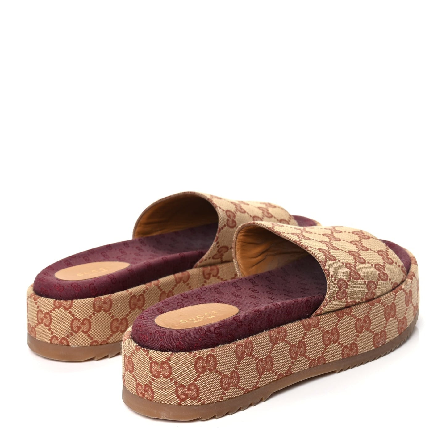 Gucci Canvas GG Monogram Angelina Platform Slide Sandals 40.5 Beige Ruggine