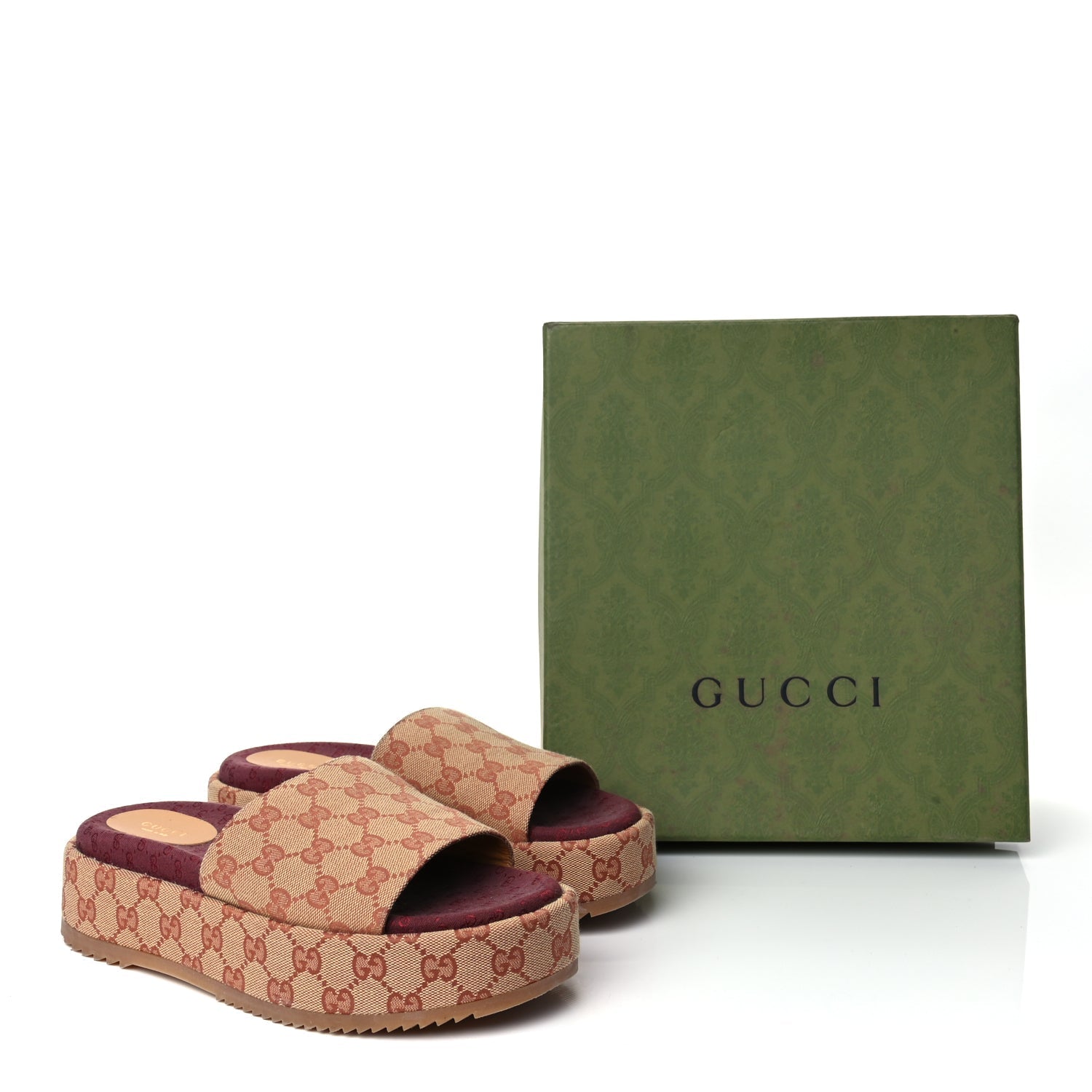 Gucci Canvas GG Monogram Angelina Platform Slide Sandals 40.5 Beige Ruggine