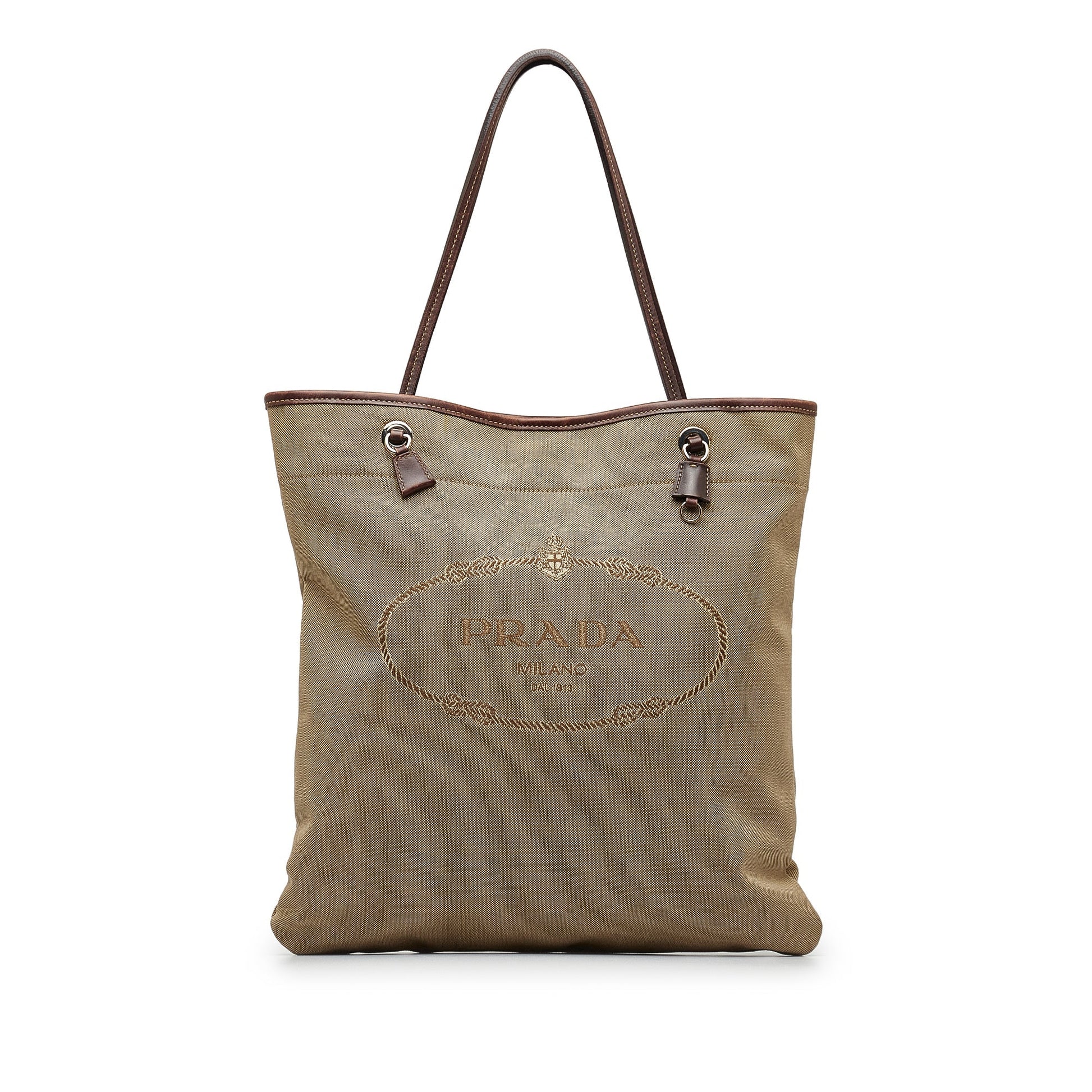 Prada Taupe Canapa Tote Logo Tote Bag