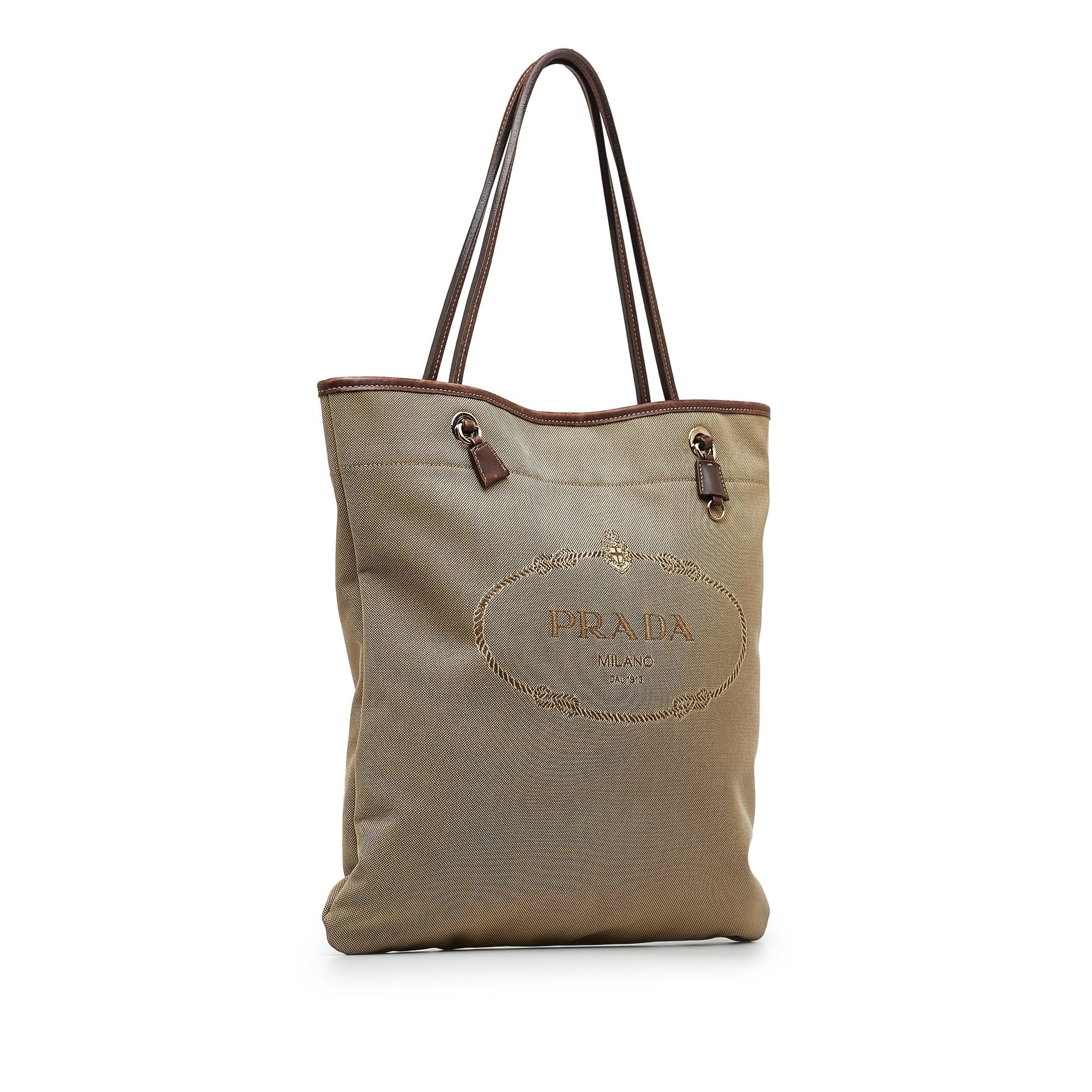 Prada Taupe Canapa Tote Logo Tote Bag