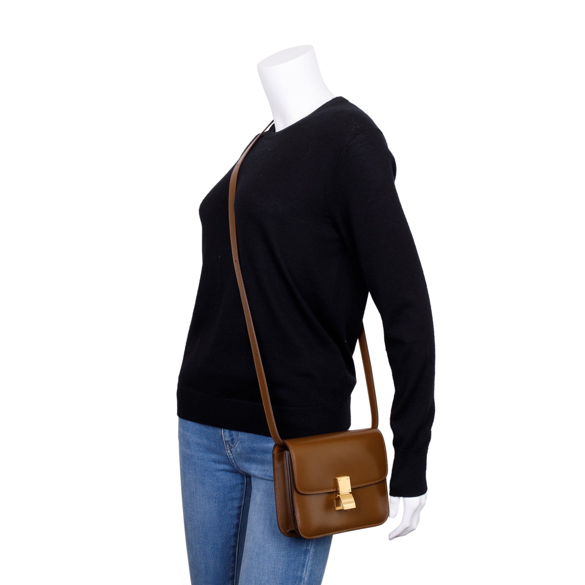 Celine Camel Smooth Calfskin Classic Box Bag Small Flap Travel Bag