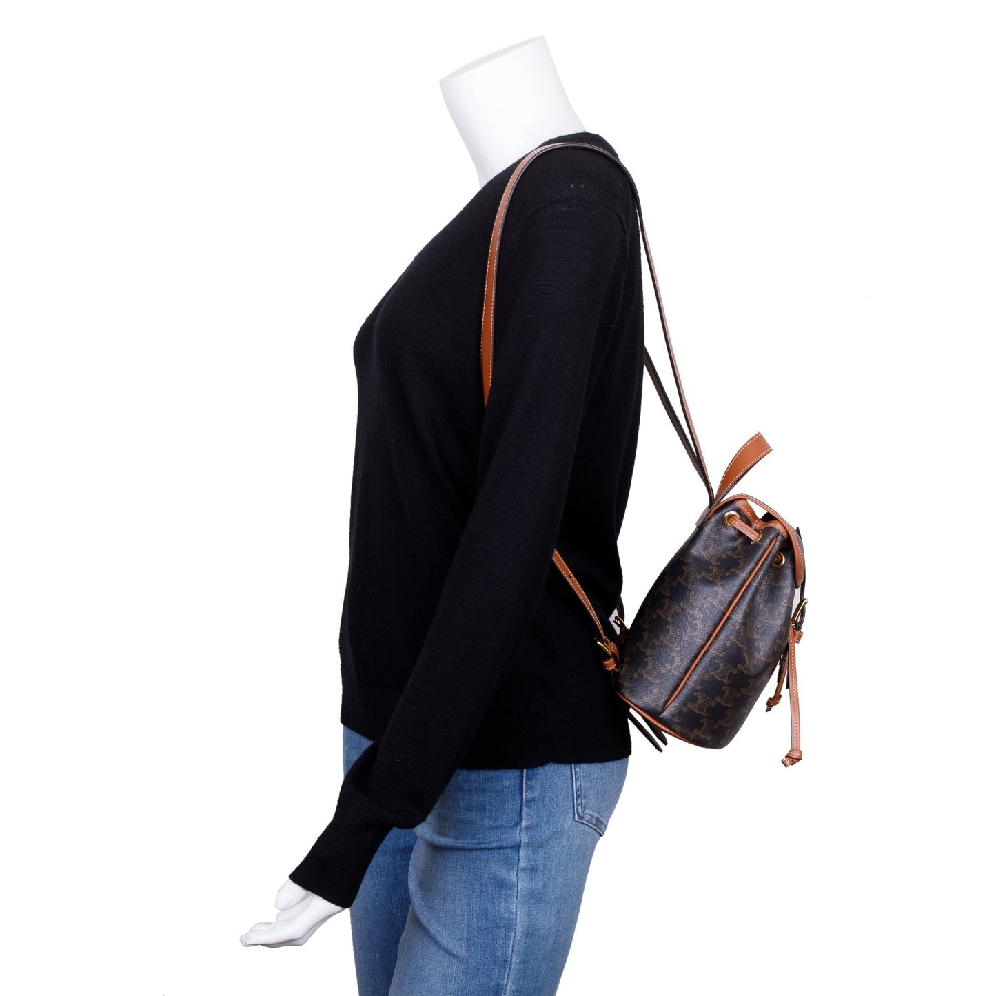Celine Triomphe Folco Backpack Handbag Canvas Brown