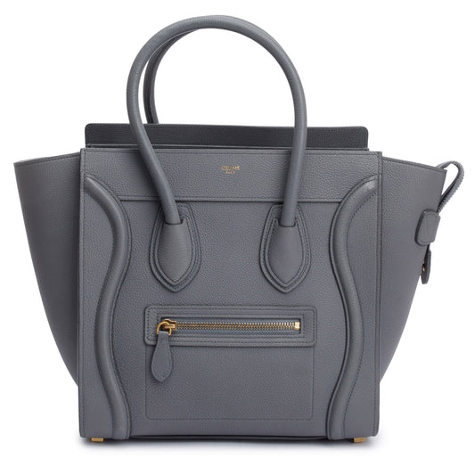 Celine Grey Calfskin Micro Luggage Tote Handbag Leather Tote Bag