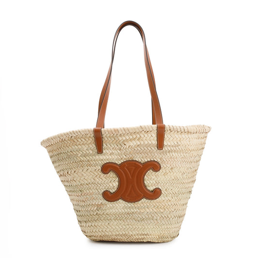 Celine Neutral Triomphe Panier Tote Handbag Raffia Large Tote Bag