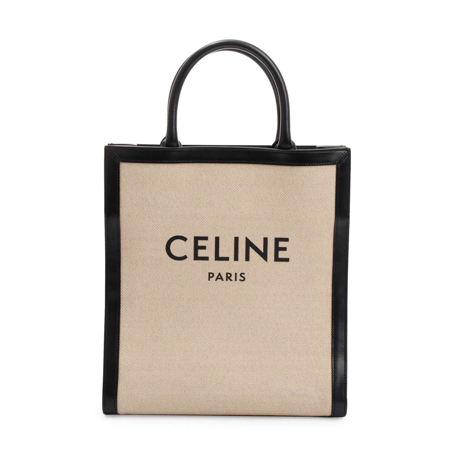 Celine Small Calfskin Logo Vertical Cabas Tote Handbag Canvas Black Tote Bag