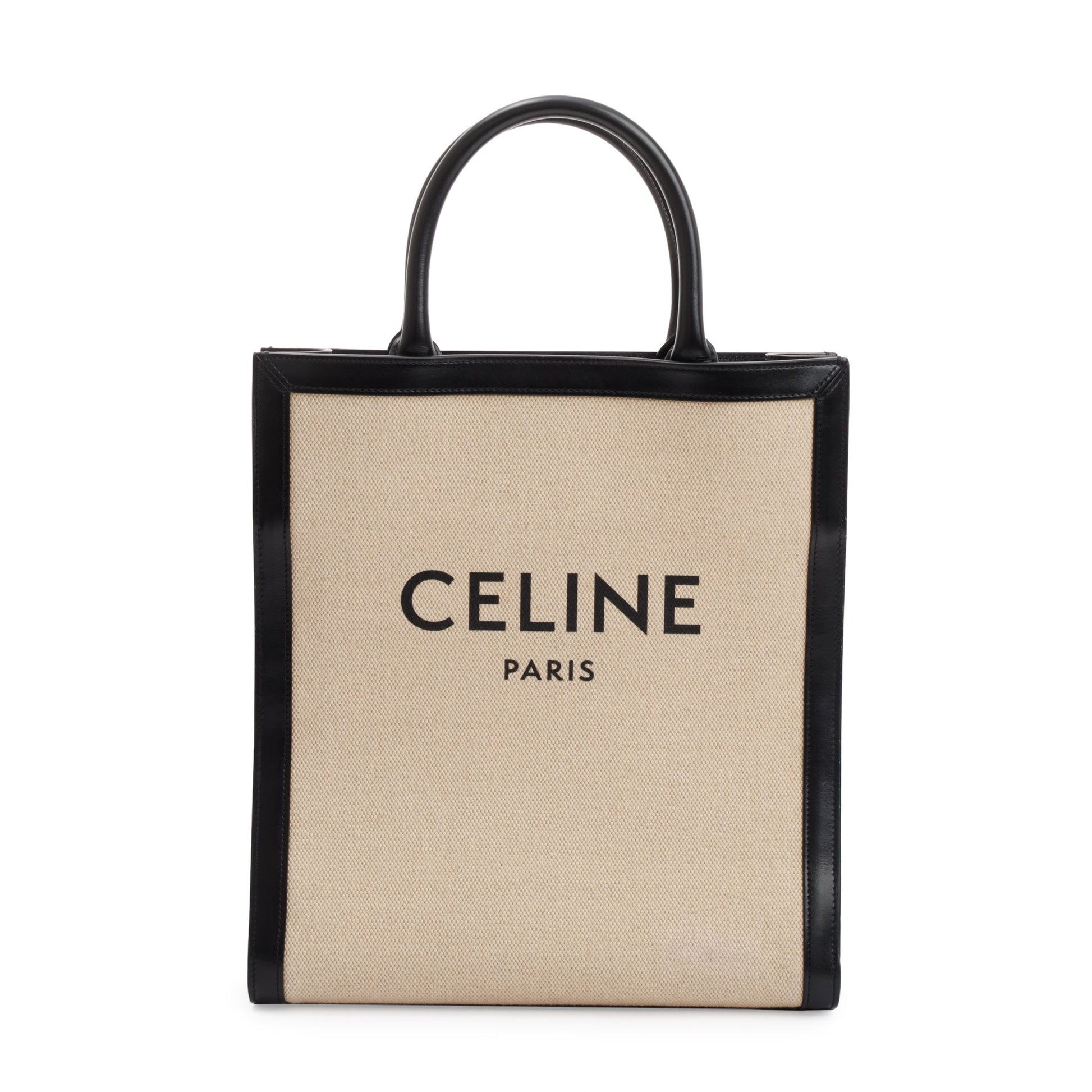 Celine Small Calfskin Logo Vertical Cabas Tote Handbag Canvas Black Tote Bag