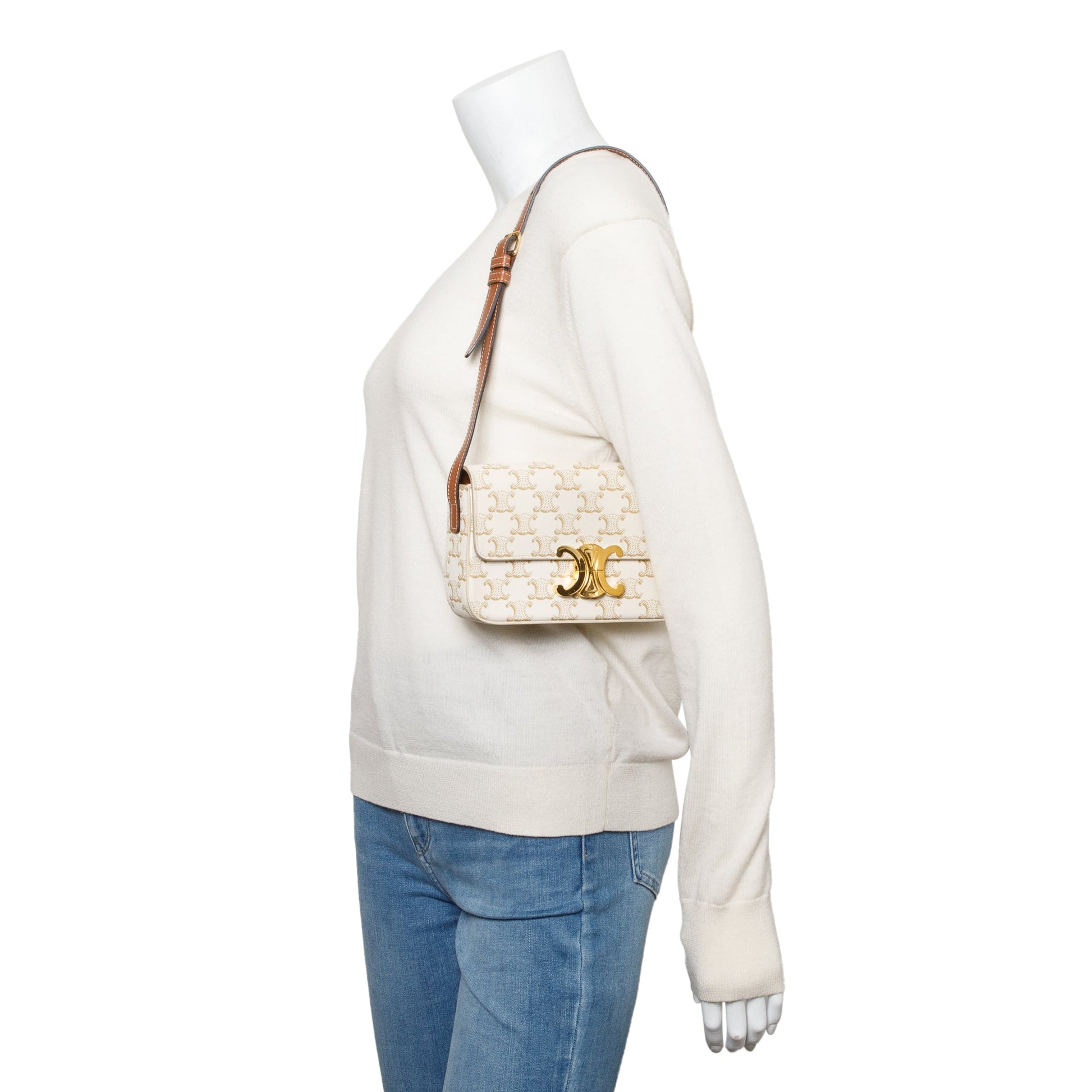 Celine Triomphe And Calfskin Claude Shoulder Bag Leather Canvas