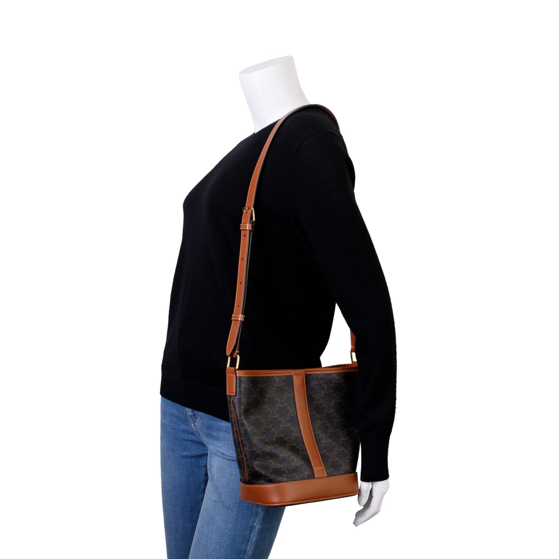 Celine Triomphe Bucket Bag Canvas Brown