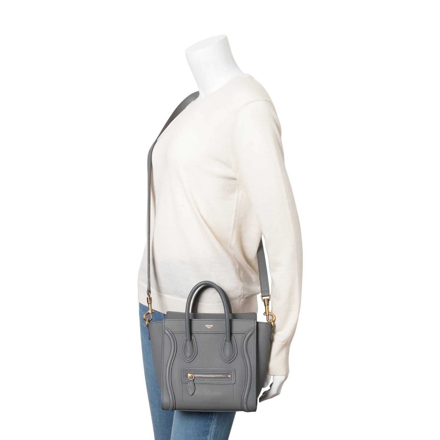 Celine Grey Calfskin Nano Luggage Tote Handbag Leather Tote Bag